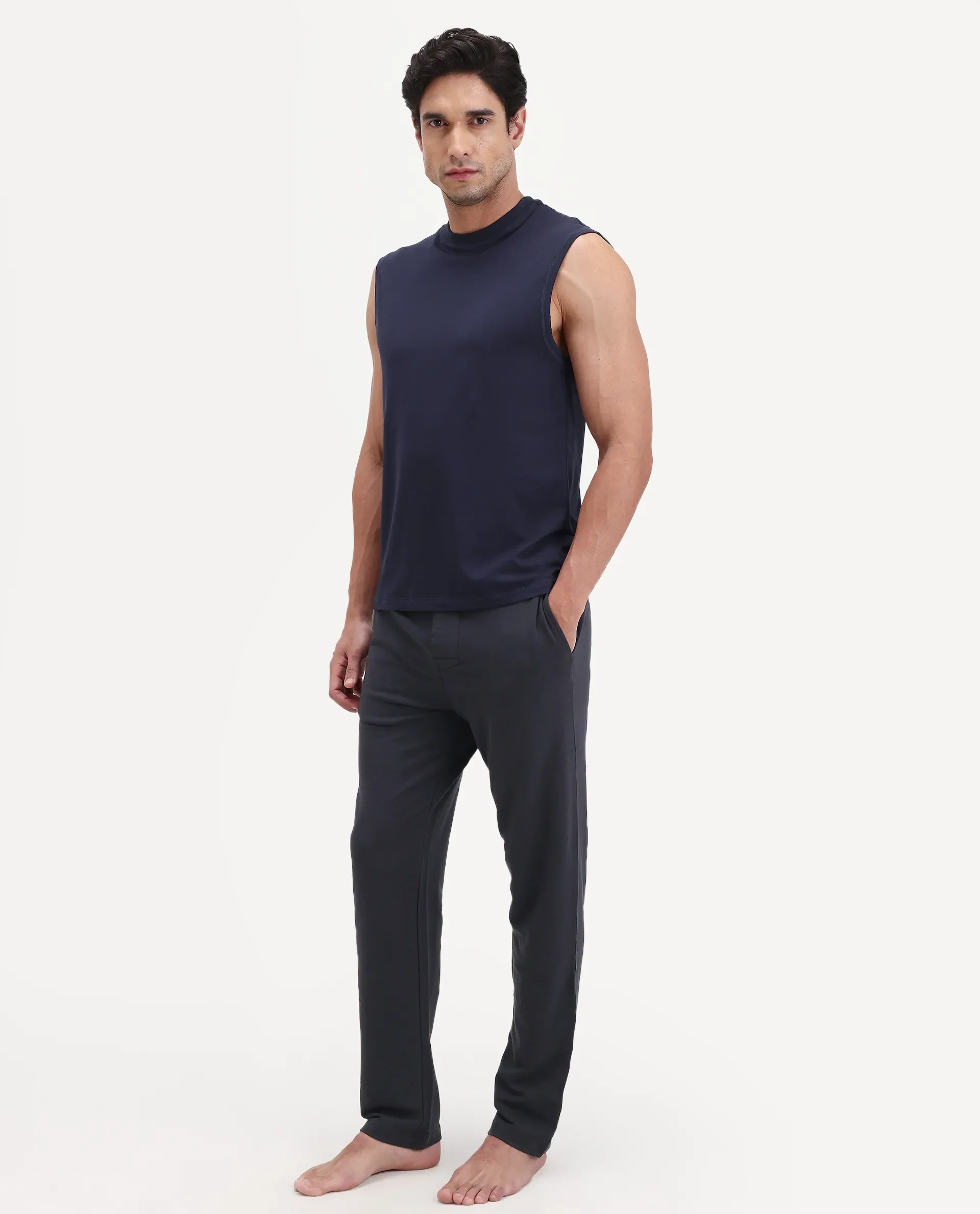 Rare Rabbit Men's Koney Navy Cotton Blend Fabric Regular Fit Plain Pajama - Image 5