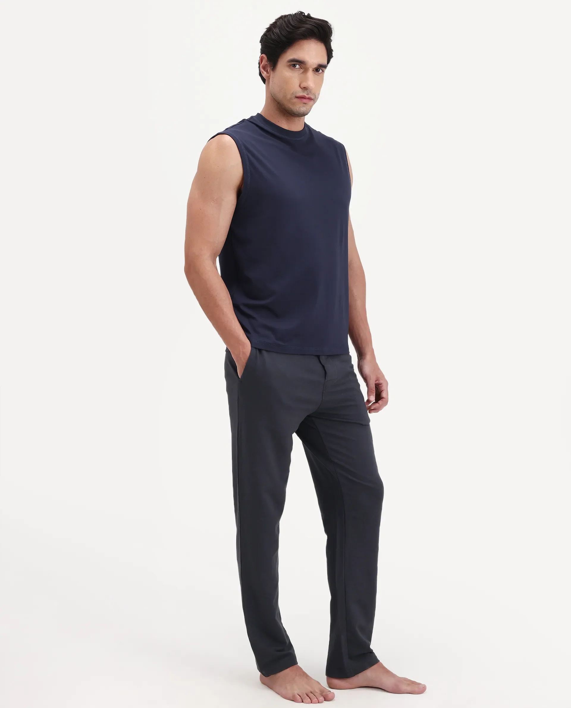 Rare Rabbit Men's Koney Navy Cotton Blend Fabric Regular Fit Plain Pajama - Image 6
