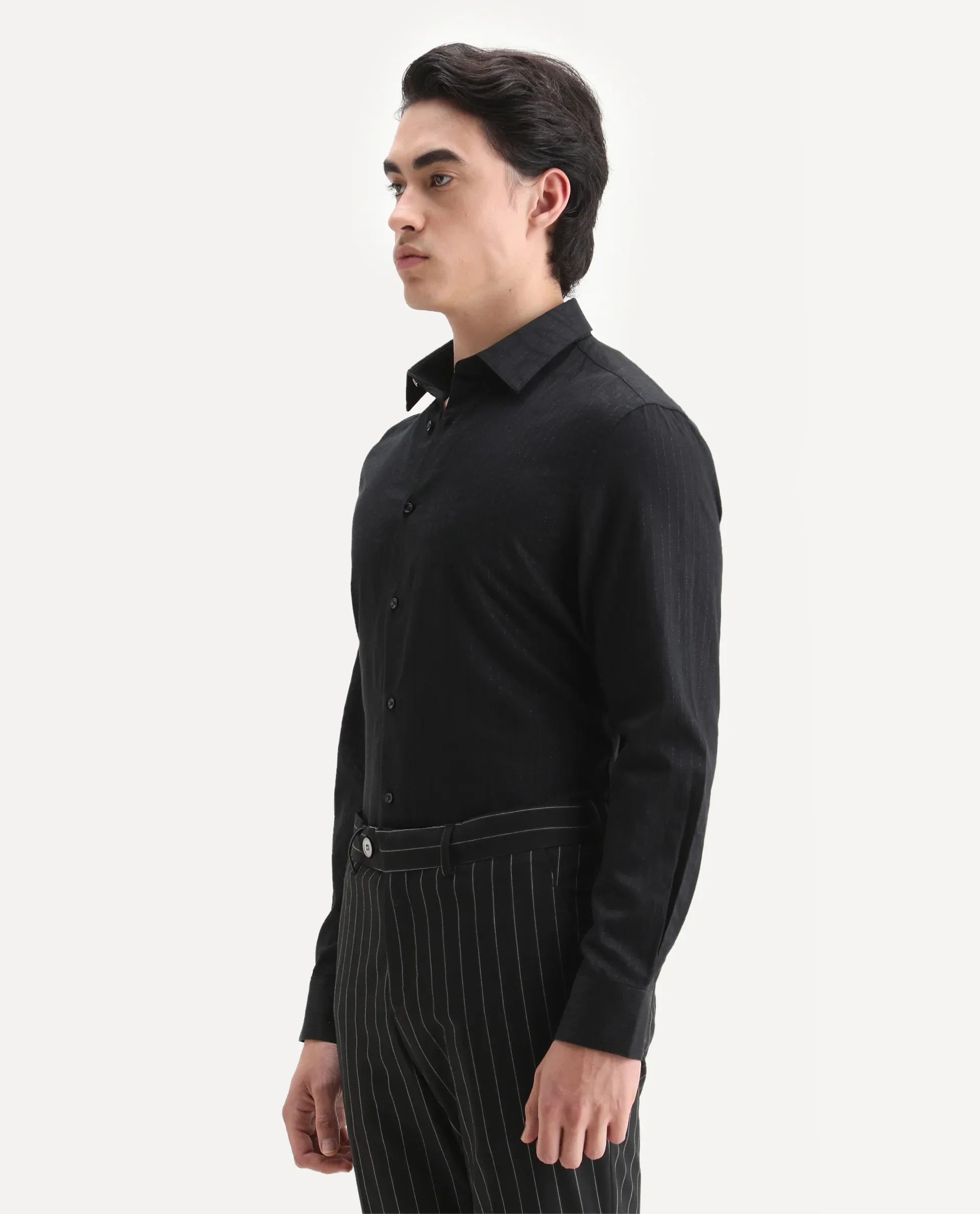 Rare Rabbit Men's Krud Black Cotton Fabric Spread Collar Regular Fit Striped Shirt - Image 5