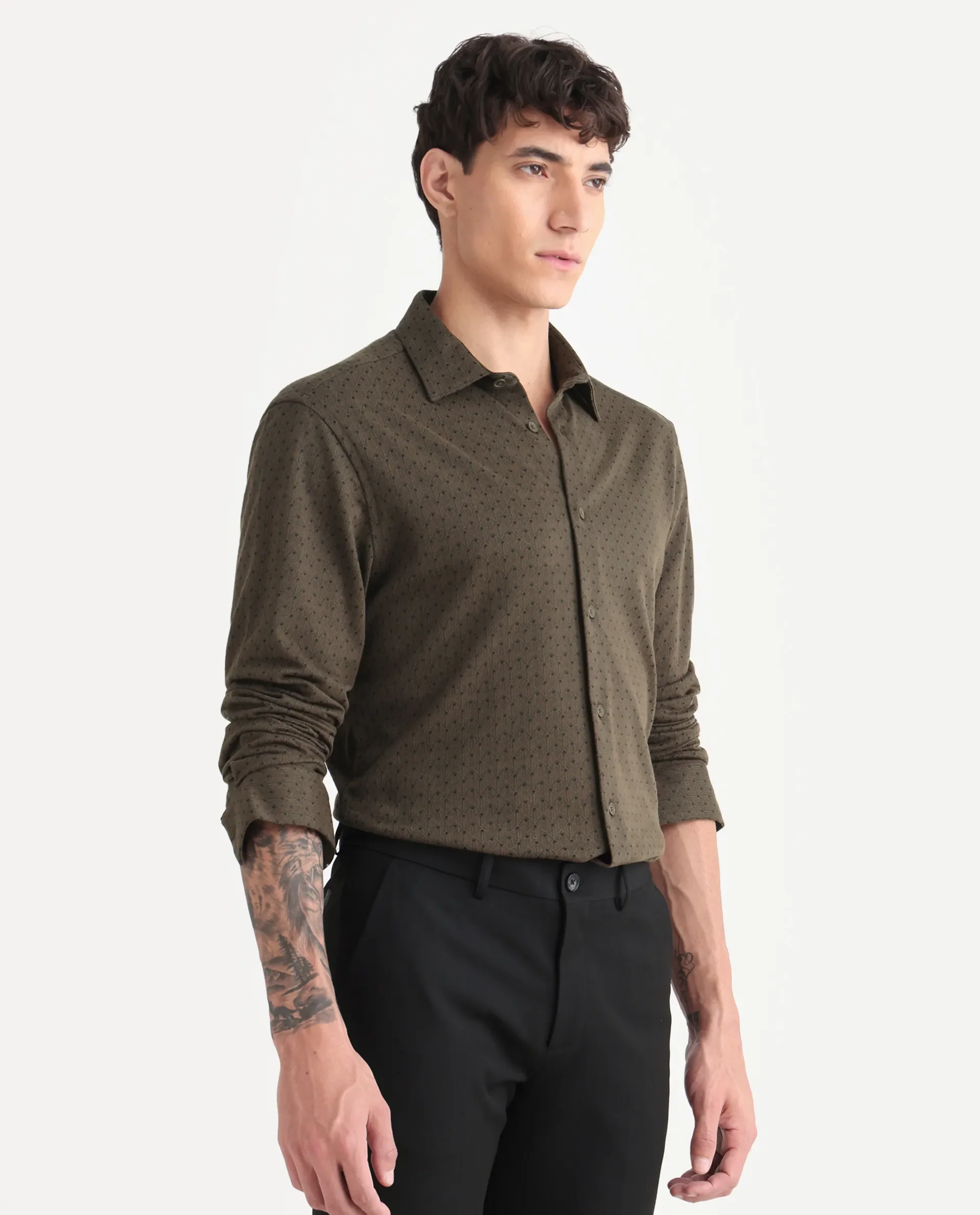 Rare Rabbit Men's Kupo Brown Cotton Geometric Print Regular Fit Full Sleeve Collared Shirt - Image 5