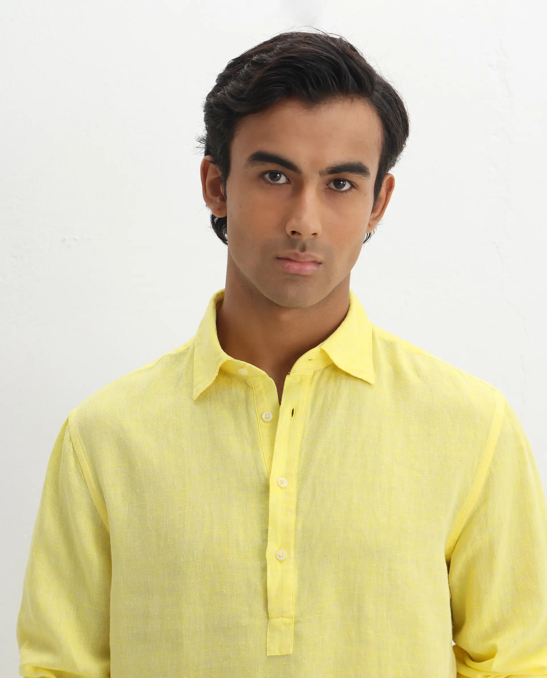 Rare Rabbit Men's Kurl Light Yellow 100% Linen Fabric Full Sleeves Collared Neck Button Closure Plain Shirt - Image 6