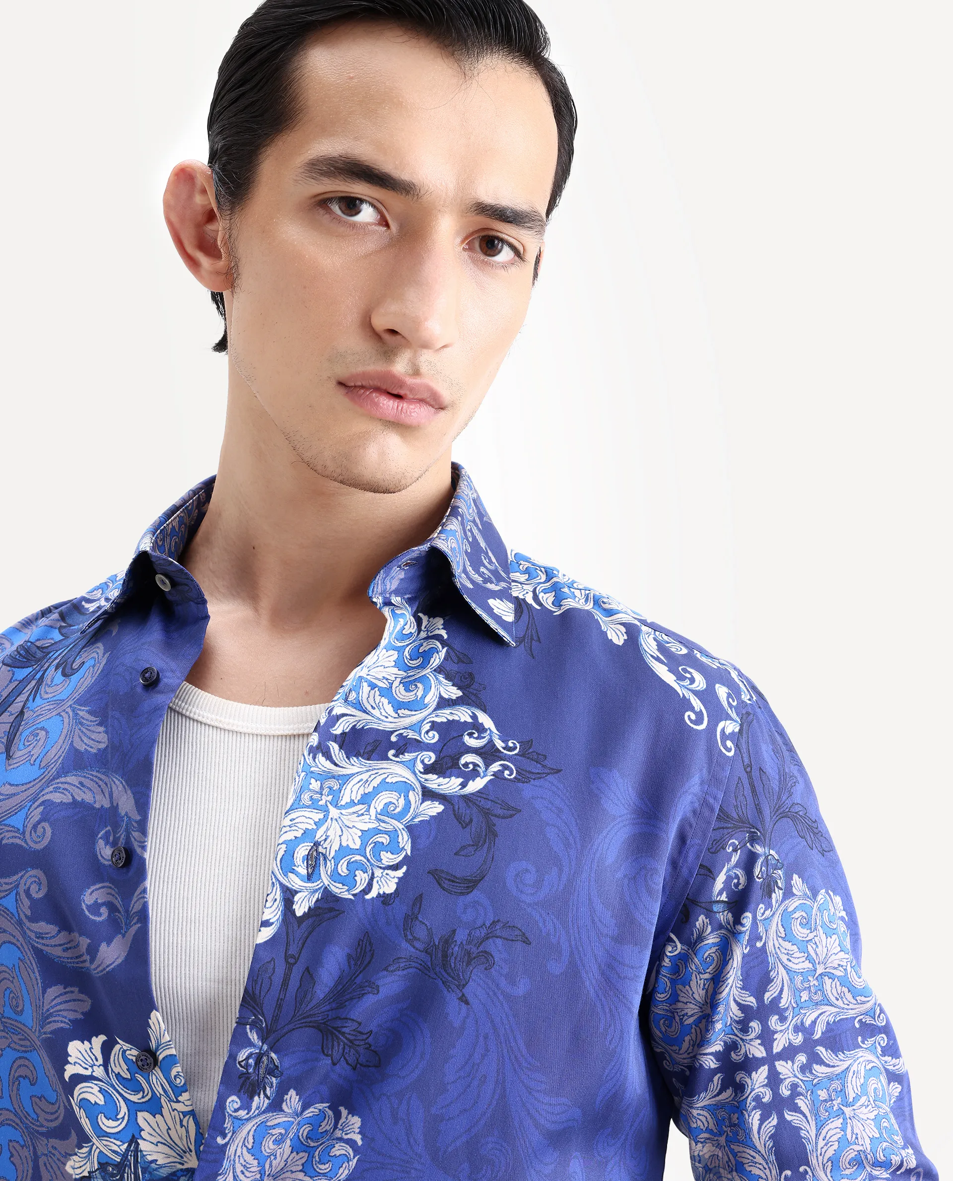 Rare Rabbit Men's Lagos Blue Cotton Fabric Full Sleeve Regular Fit Ornate Print Shirt - Image 5