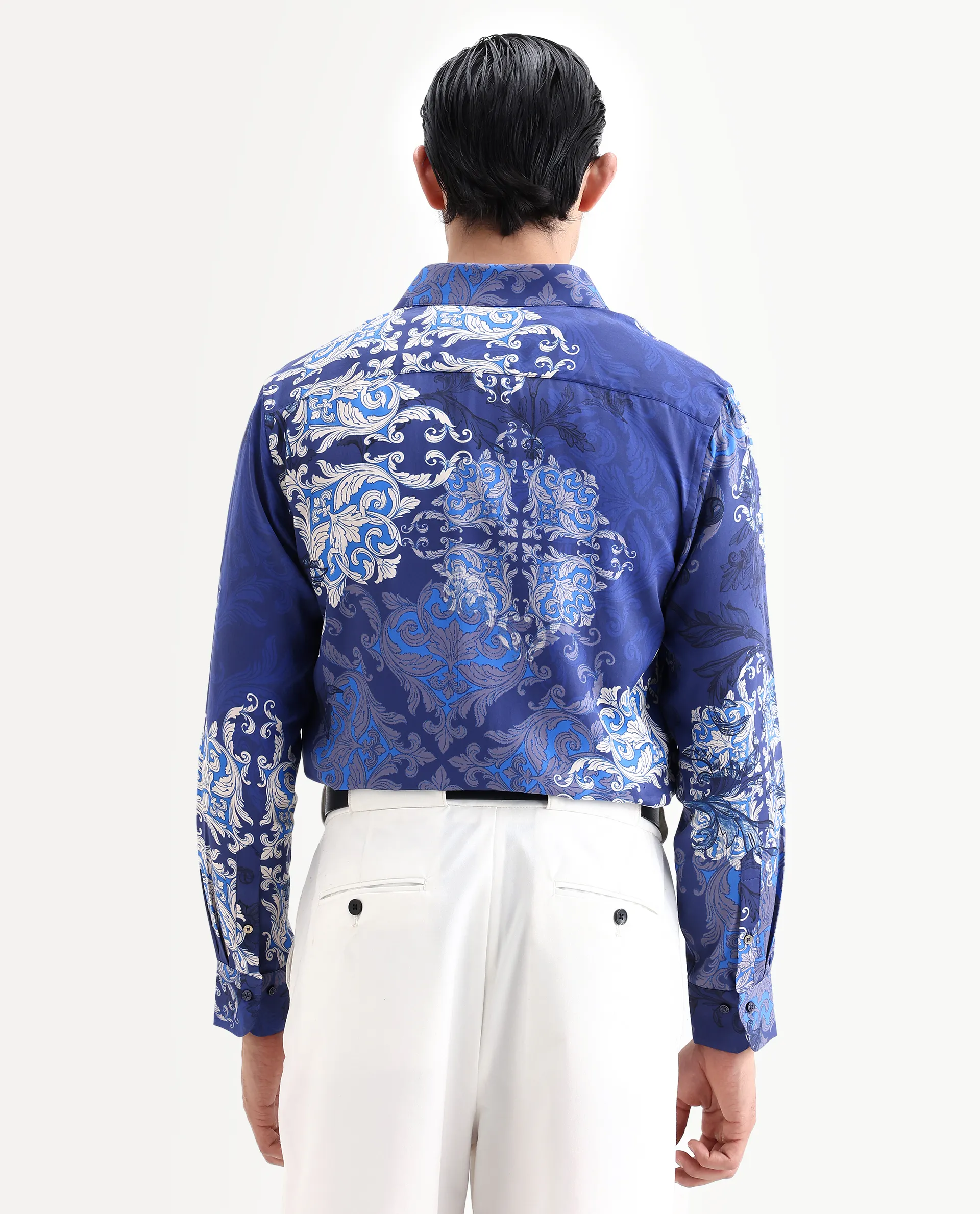 Rare Rabbit Men's Lagos Blue Cotton Fabric Full Sleeve Regular Fit Ornate Print Shirt - Image 8