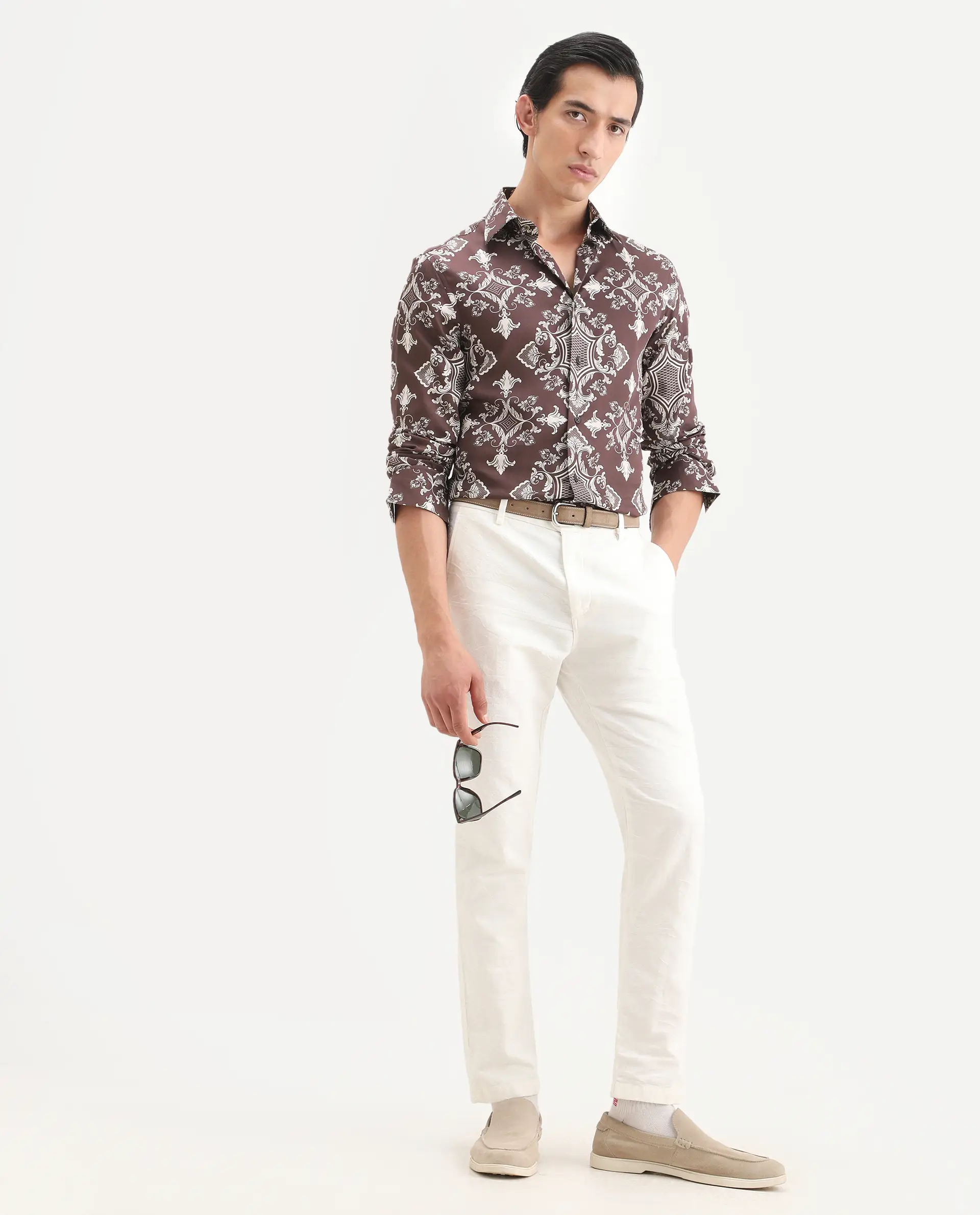 Rare Rabbit Men's Lagos Brown Cotton Fabric Full Sleeve Regular Fit Ornate Print Shirt - Image 2