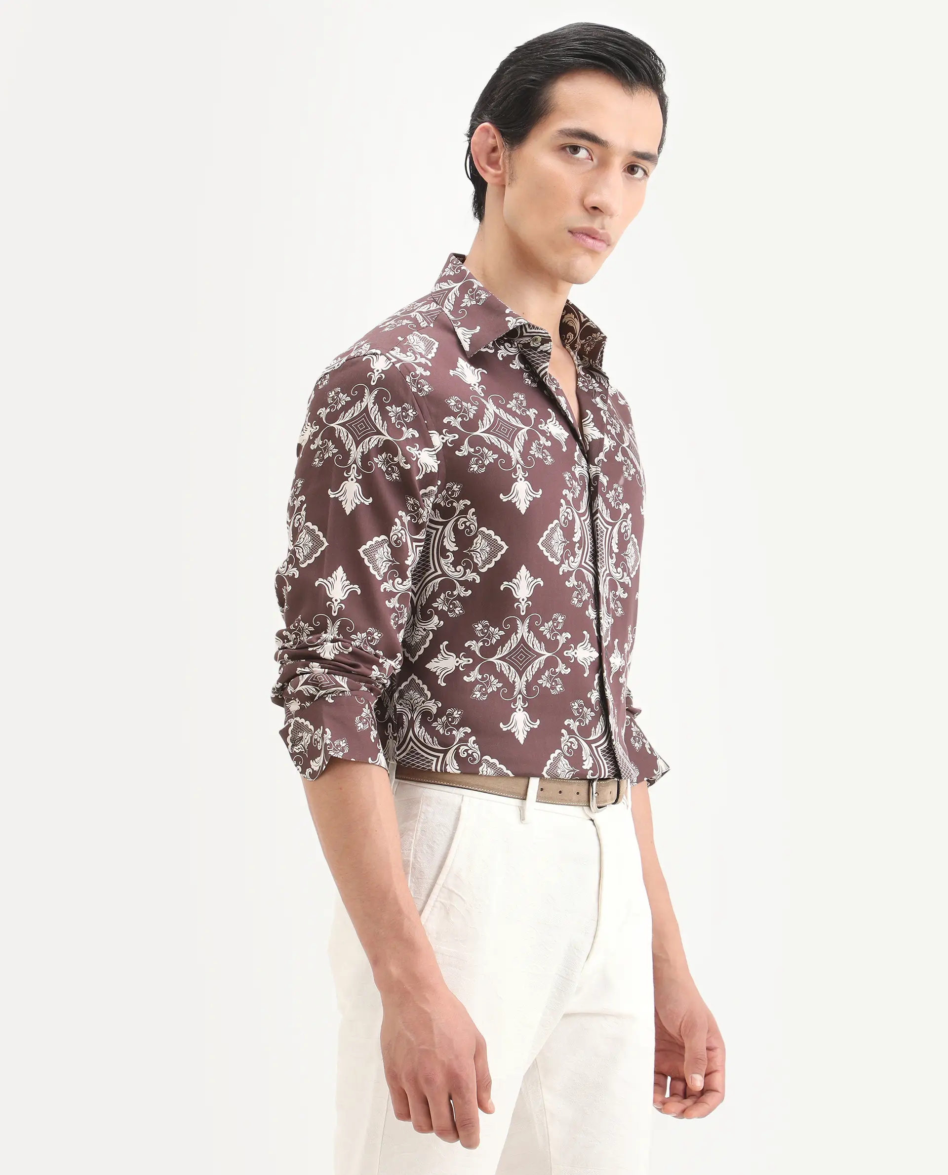 Rare Rabbit Men's Lagos Brown Cotton Fabric Full Sleeve Regular Fit Ornate Print Shirt - Image 5