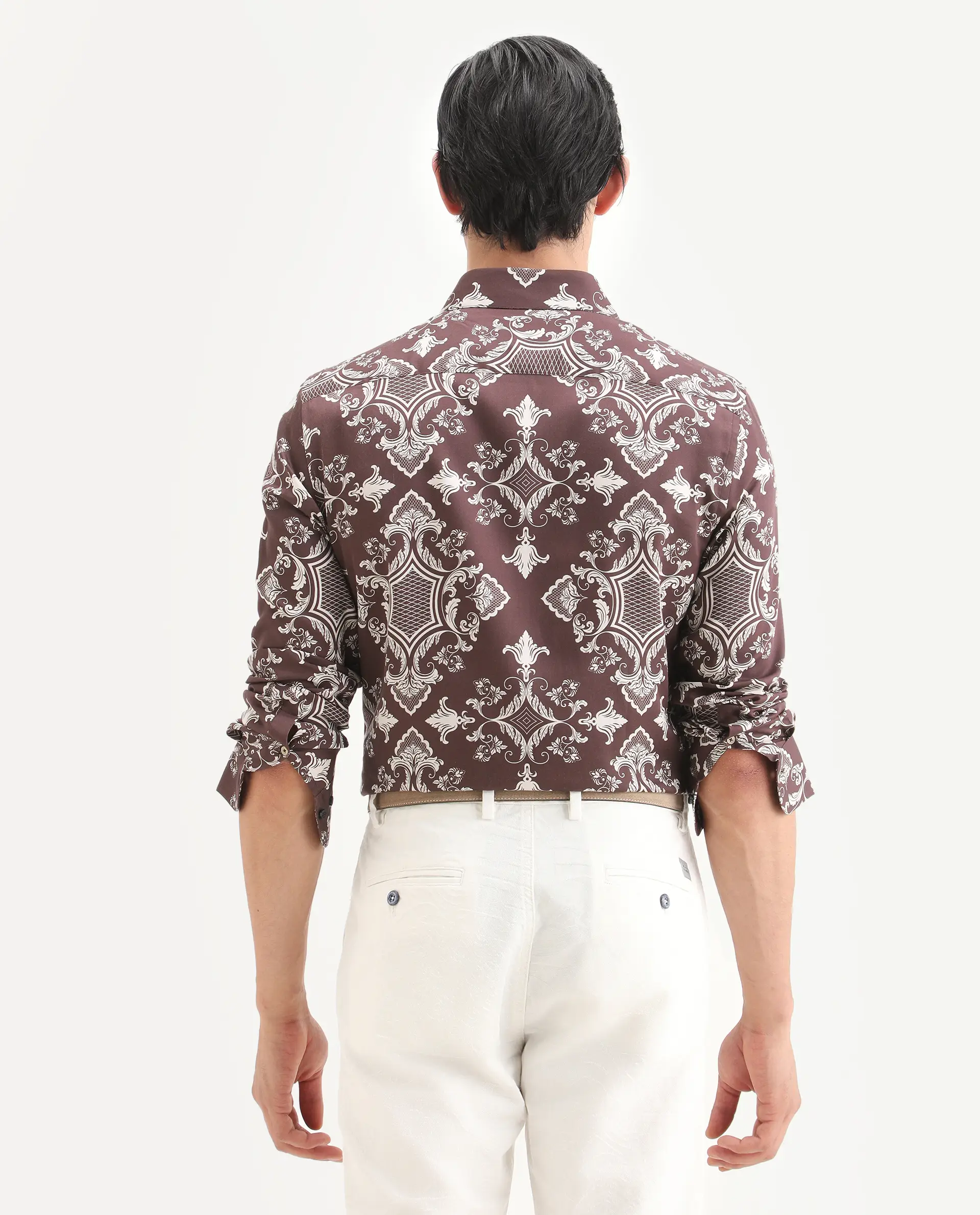 Rare Rabbit Men's Lagos Brown Cotton Fabric Full Sleeve Regular Fit Ornate Print Shirt - Image 8