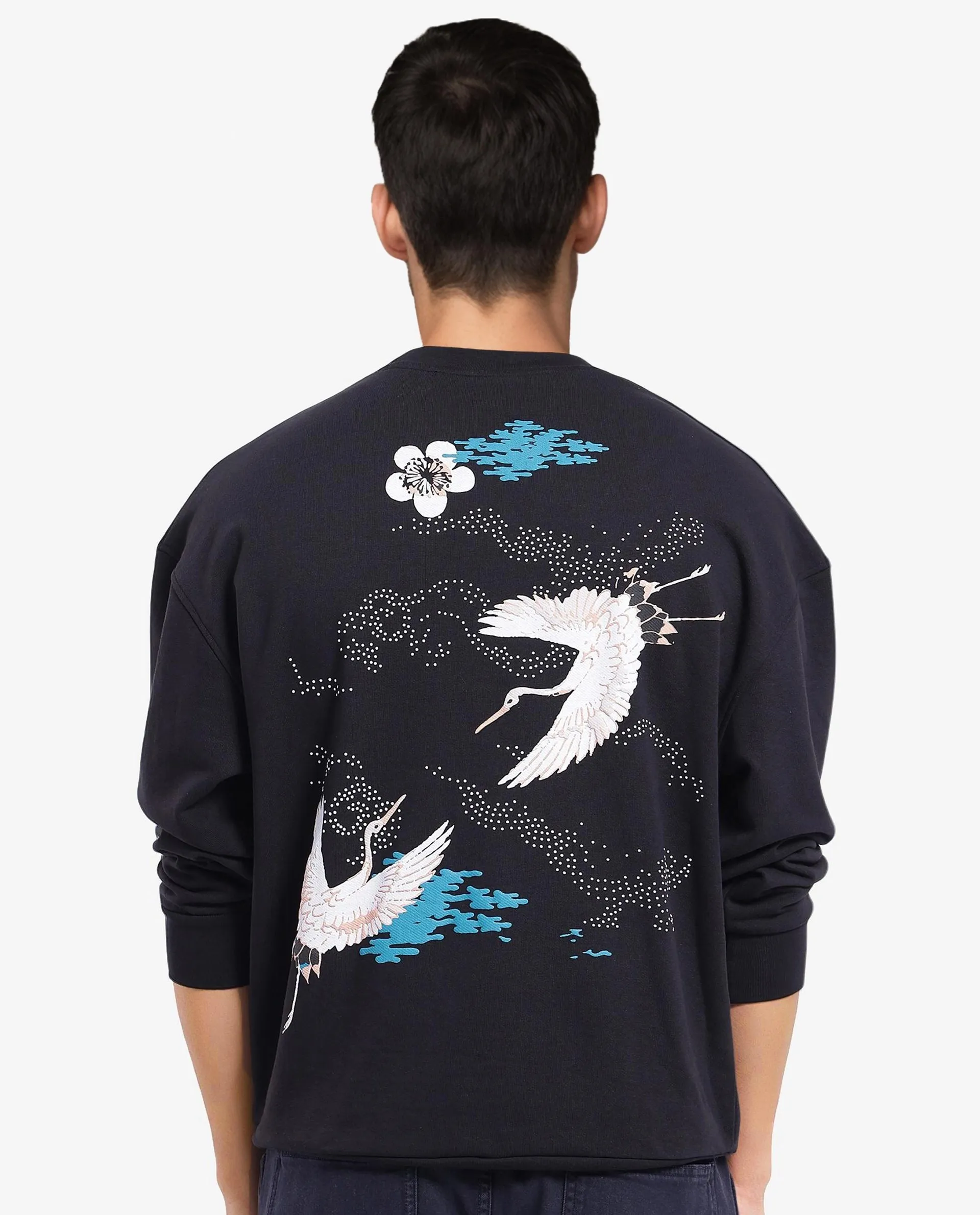 Rare Rabbit Men's Lain Black Cotton Animal Print Boxy Fit Full Sleeve Crew Neck Sweatshirt
