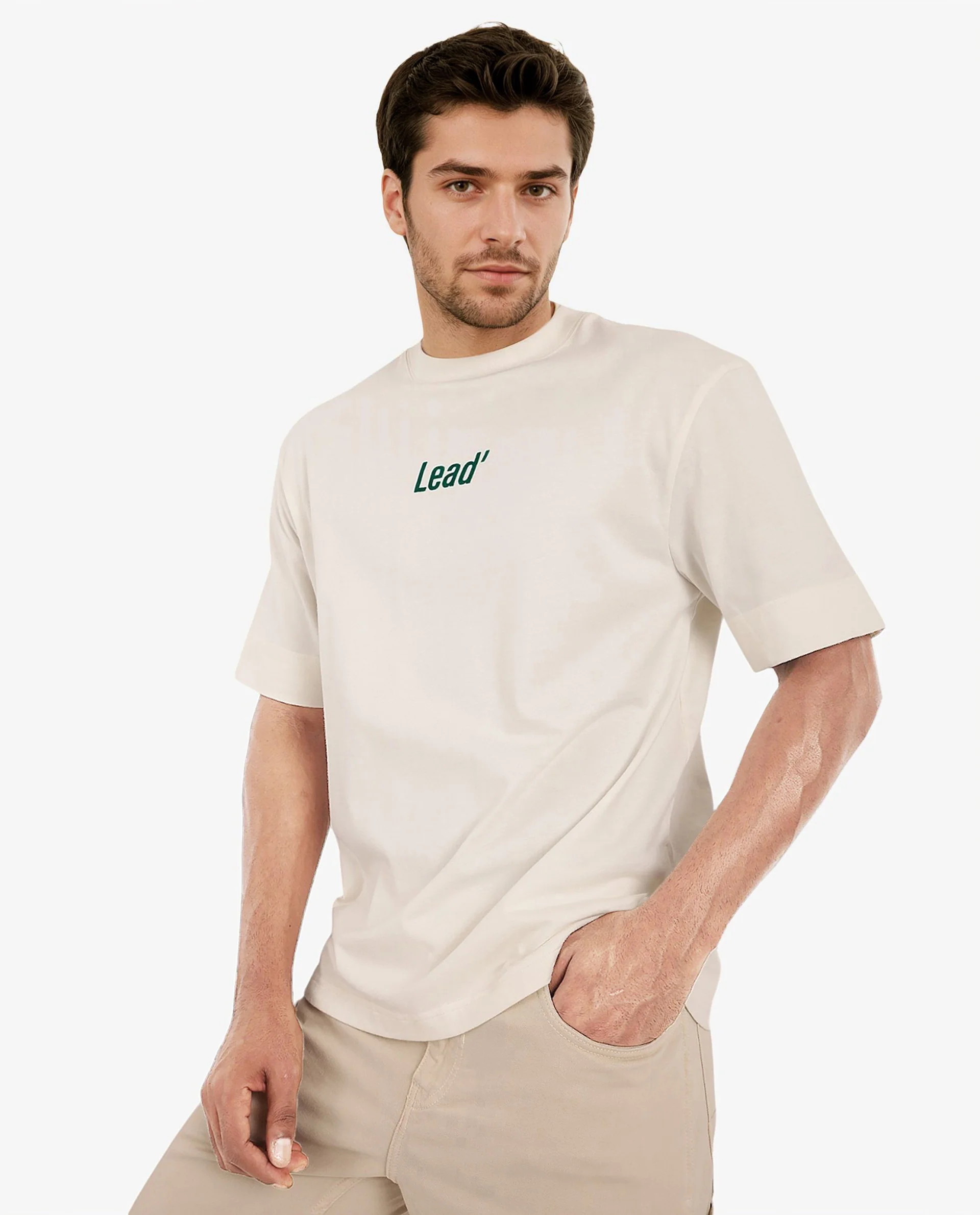 Rare Rabbit Men's Lea Off White Cotton Graphic Print Oversized Fit Half Sleeve Crew Neck T-Shirt