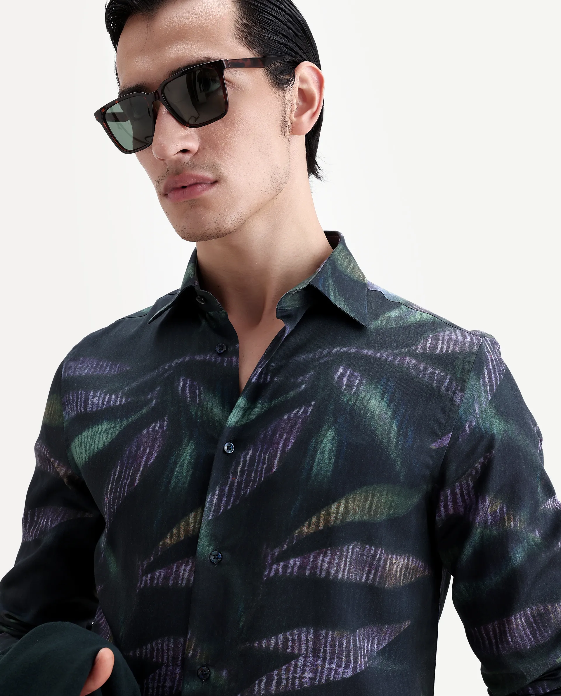 Rare Rabbit Men's Leafo Dusky Green Cotton Blend Fabric Full Sleeve Regular Fit Abstract Print Shirt - Image 5