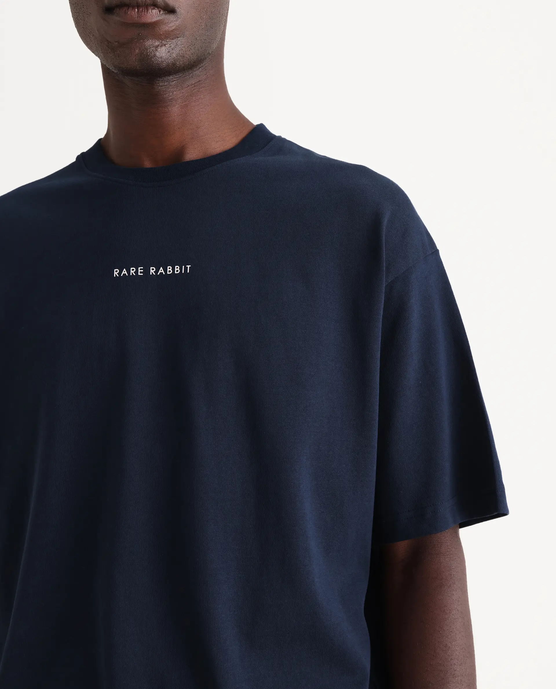 Rare Rabbit Men's Len Navy Cotton Typography Print Oversized Fit Half Sleeve Crew Neck T-Shirt - Image 3