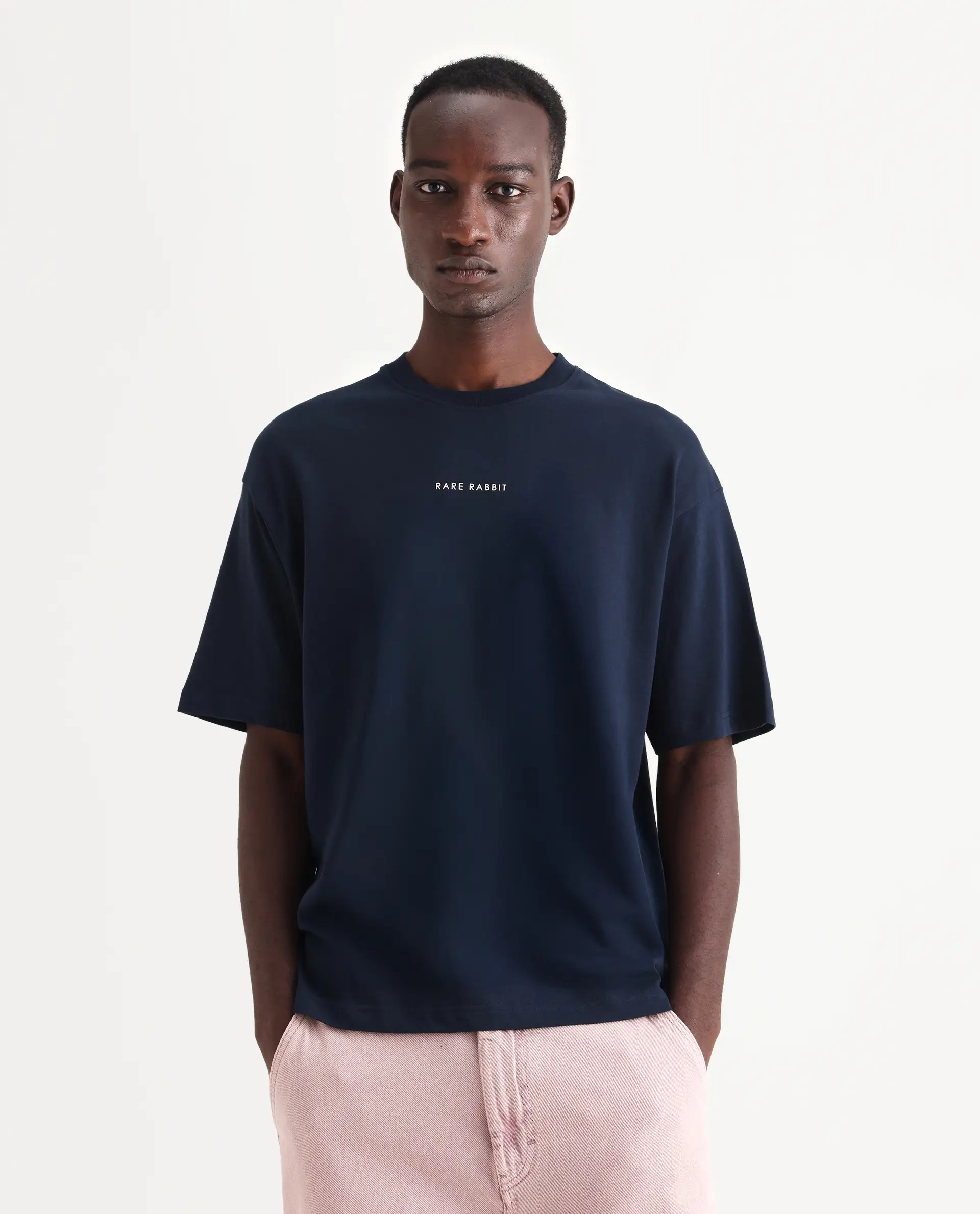 Rare Rabbit Men's Len Navy Cotton Typography Print Oversized Fit Half Sleeve Crew Neck T-Shirt - Image 6