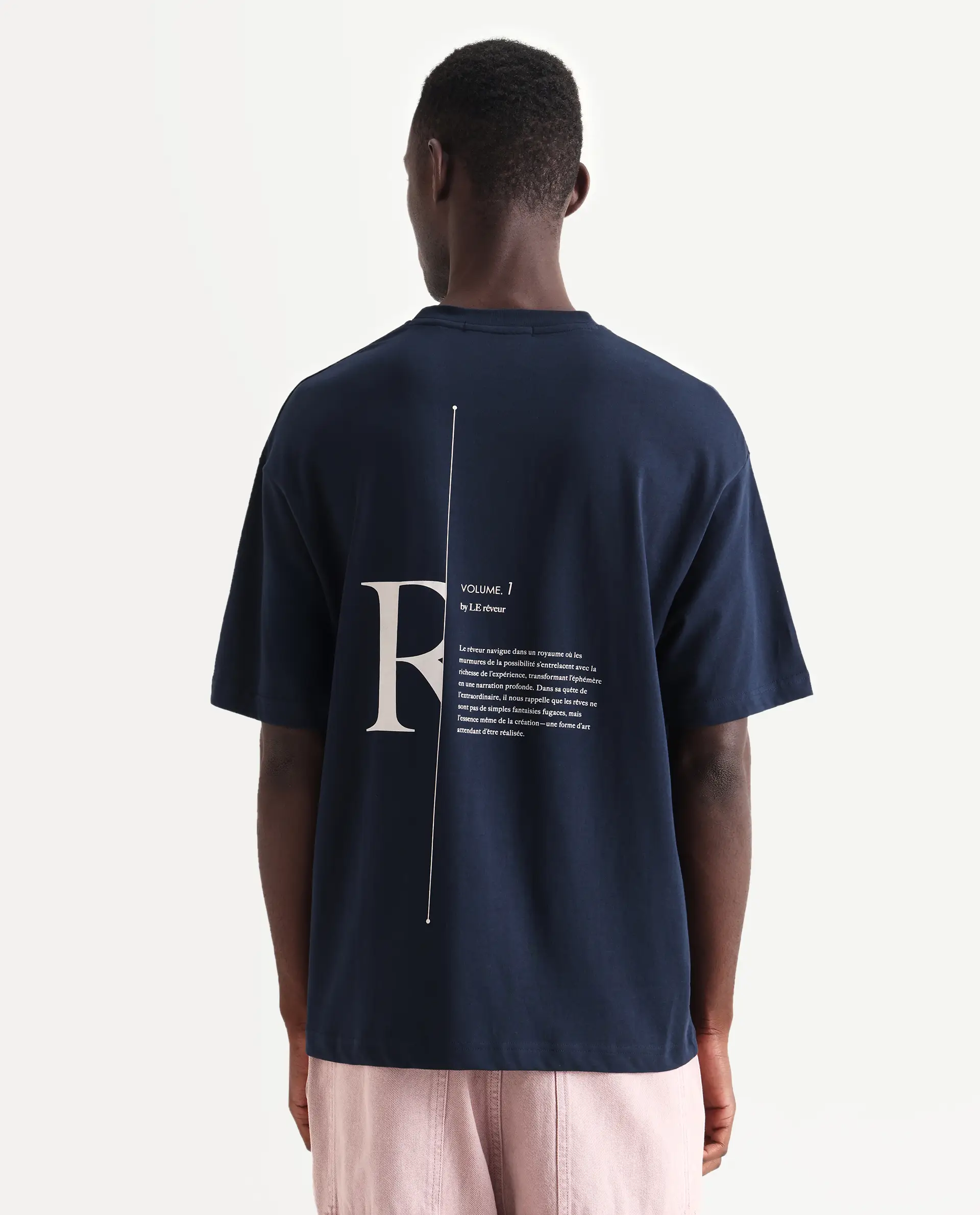 Rare Rabbit Men's Len Navy Cotton Typography Print Oversized Fit Half Sleeve Crew Neck T-Shirt - Image 7