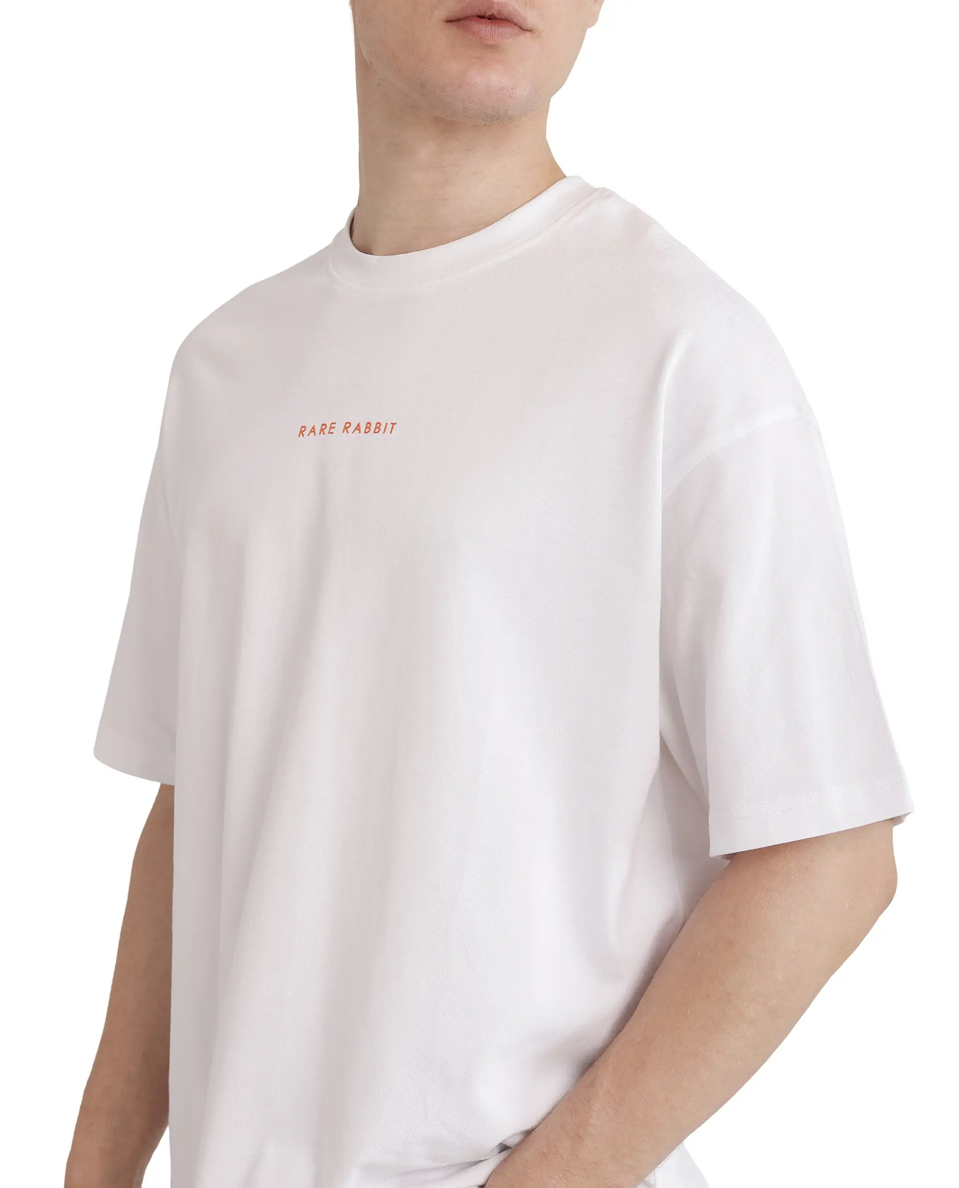 Rare Rabbit Men's Len White Cotton Typography Print Oversized Fit Half Sleeve Crew Neck T-Shirt - Image 3