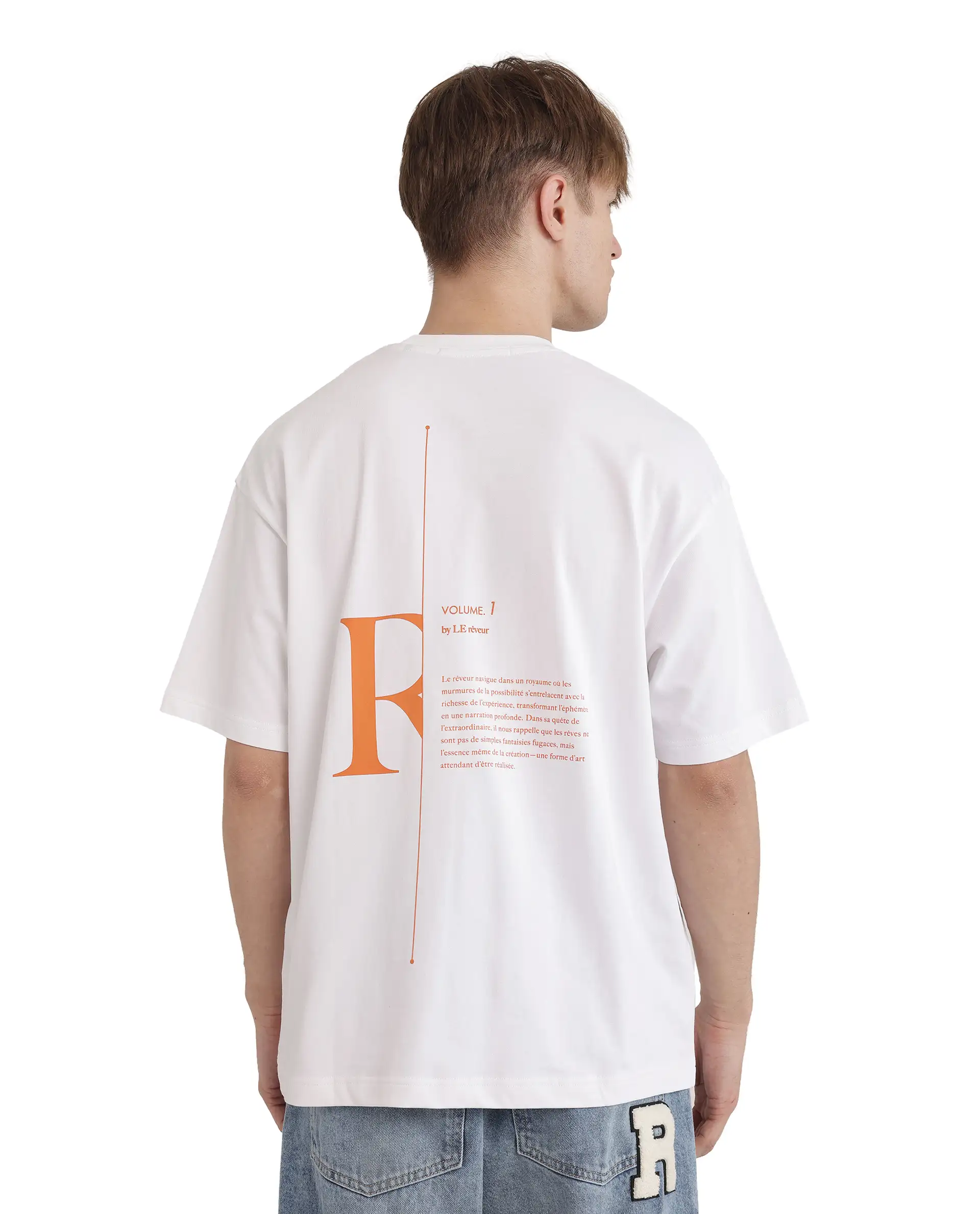 Rare Rabbit Men's Len White Cotton Typography Print Oversized Fit Half Sleeve Crew Neck T-Shirt - Image 4