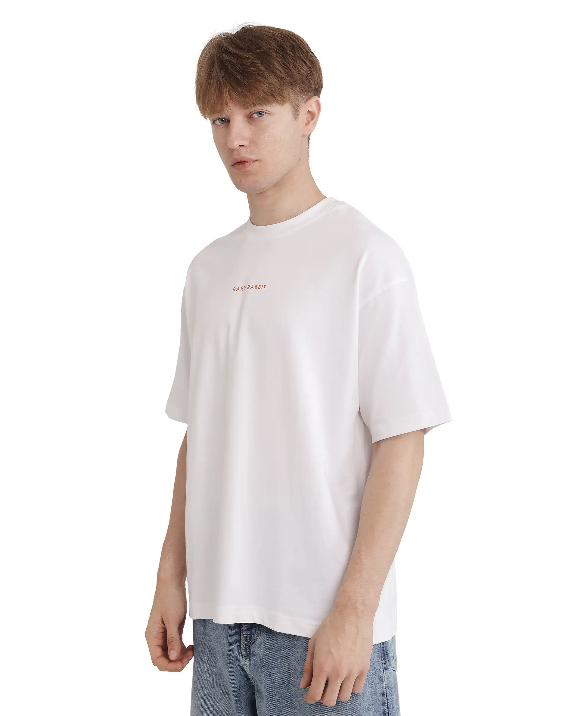 Rare Rabbit Men's Len White Cotton Typography Print Oversized Fit Half Sleeve Crew Neck T-Shirt - Image 7