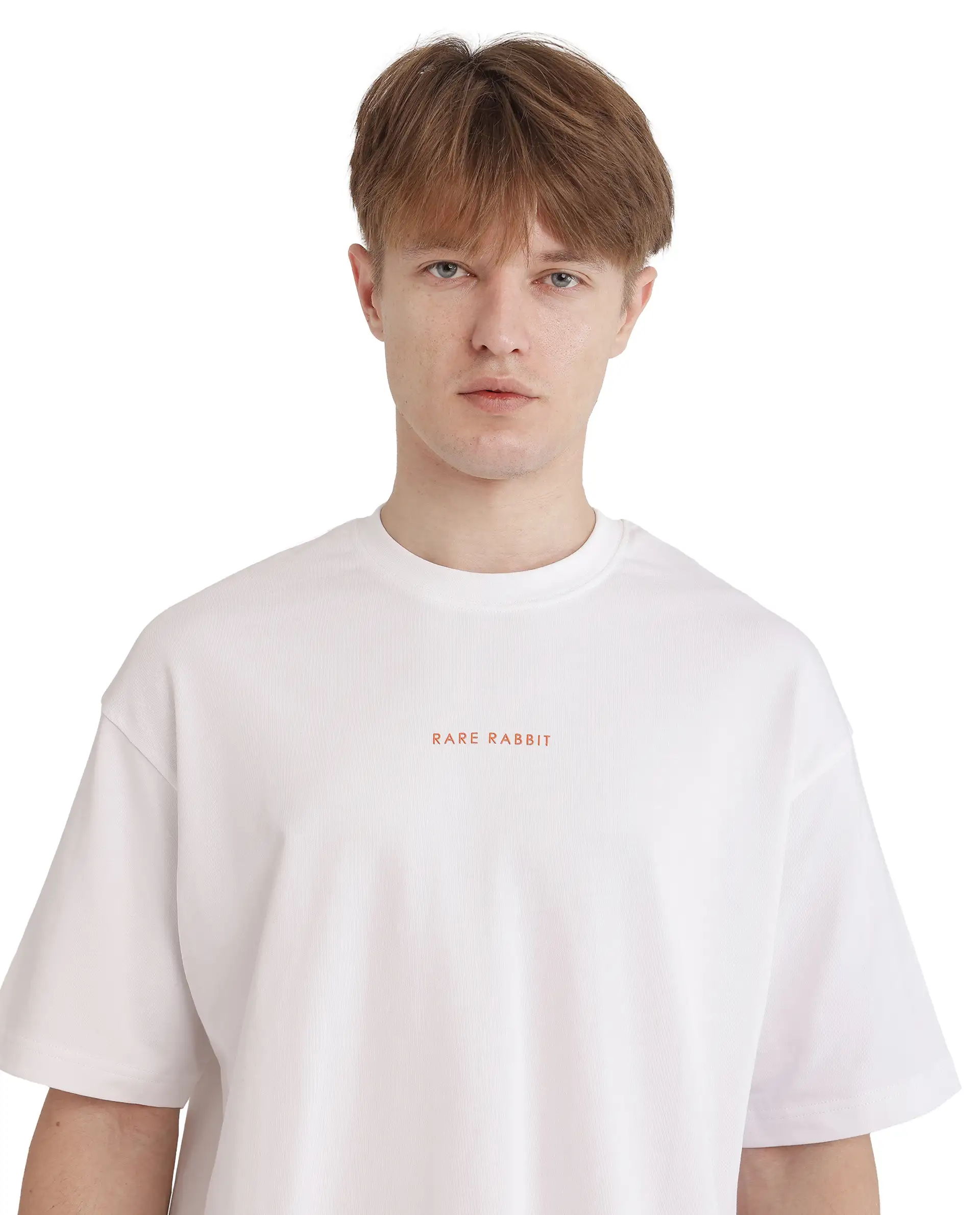 Rare Rabbit Men's Len White Cotton Typography Print Oversized Fit Half Sleeve Crew Neck T-Shirt - Image 8