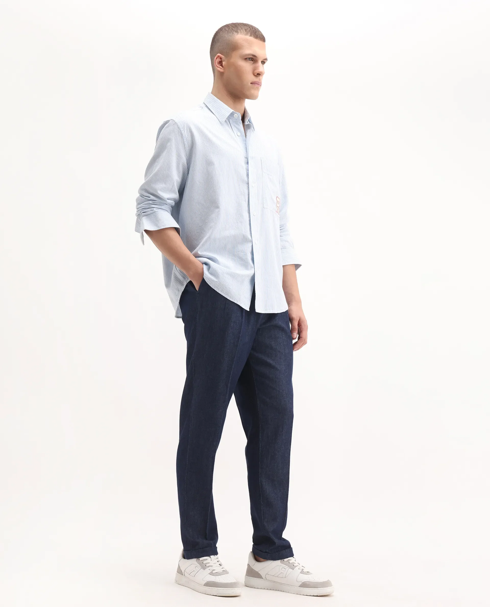 Rare Rabbit Men's Leni Blue Cotton Blend Plain Baggy Fit Trouser - Image 6