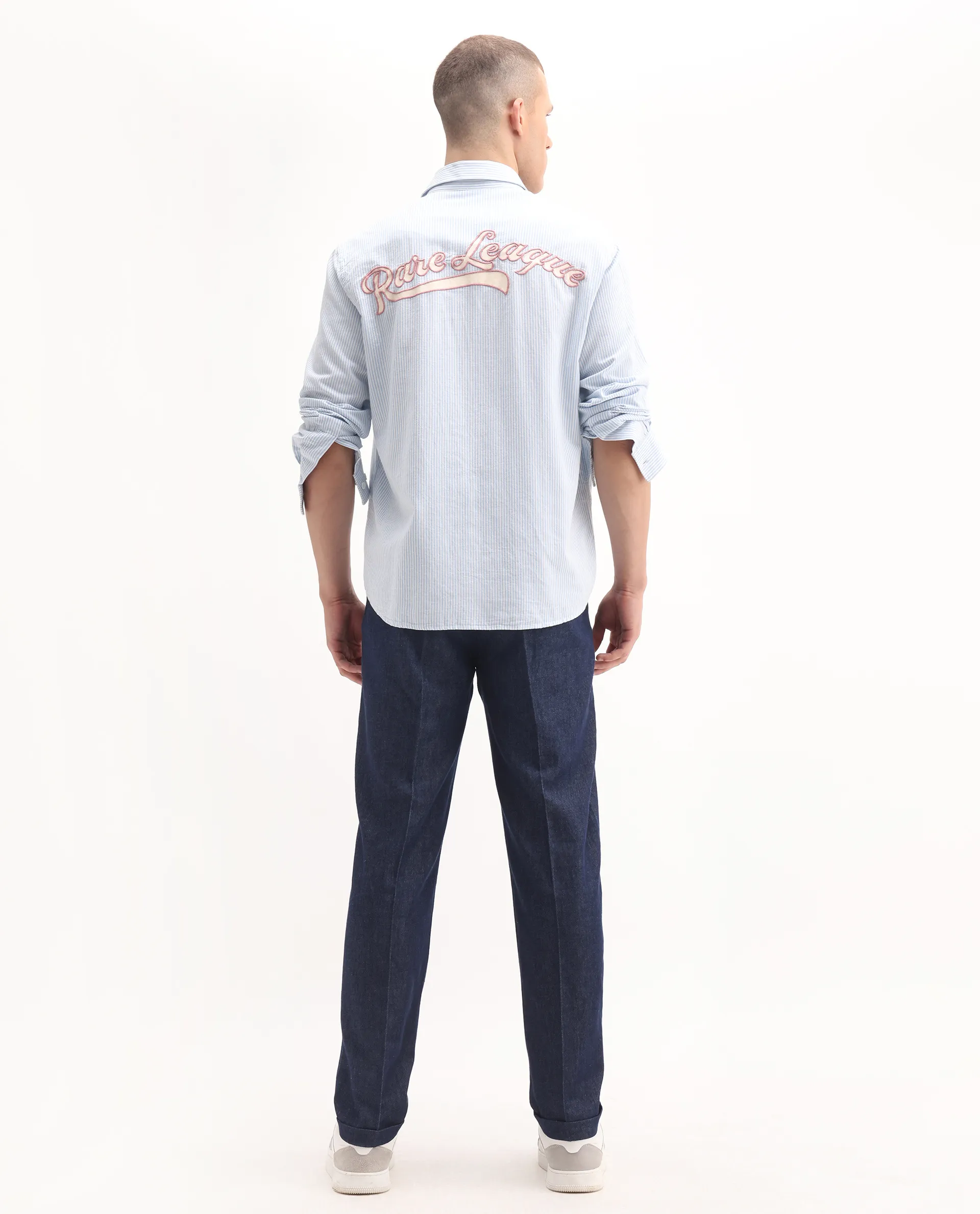 Rare Rabbit Men's Leni Blue Cotton Blend Plain Baggy Fit Trouser - Image 8