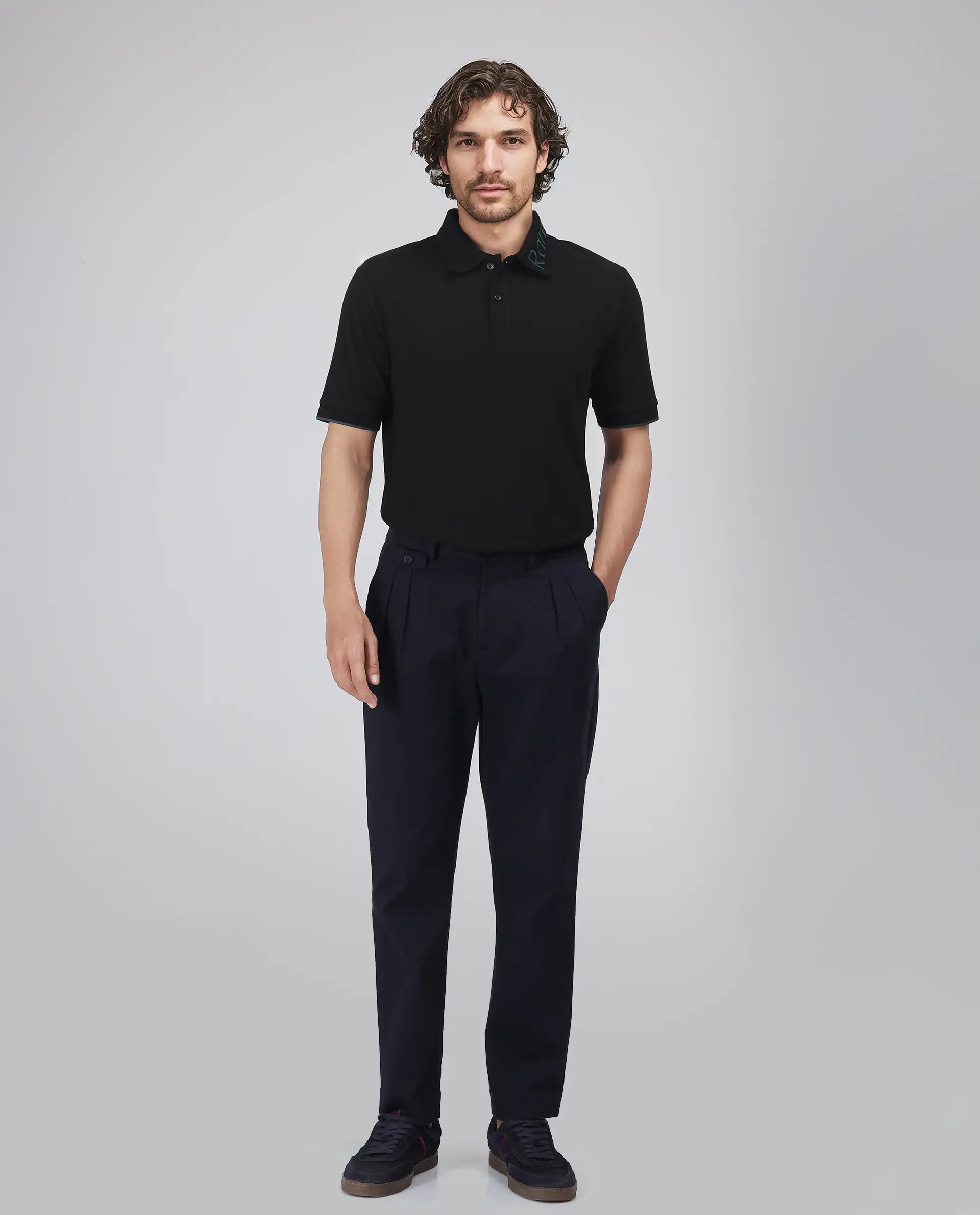 Rare Rabbit Men's Limo Black Cotton Embroidered Regular Fit Half Sleeve Polo - Image 2