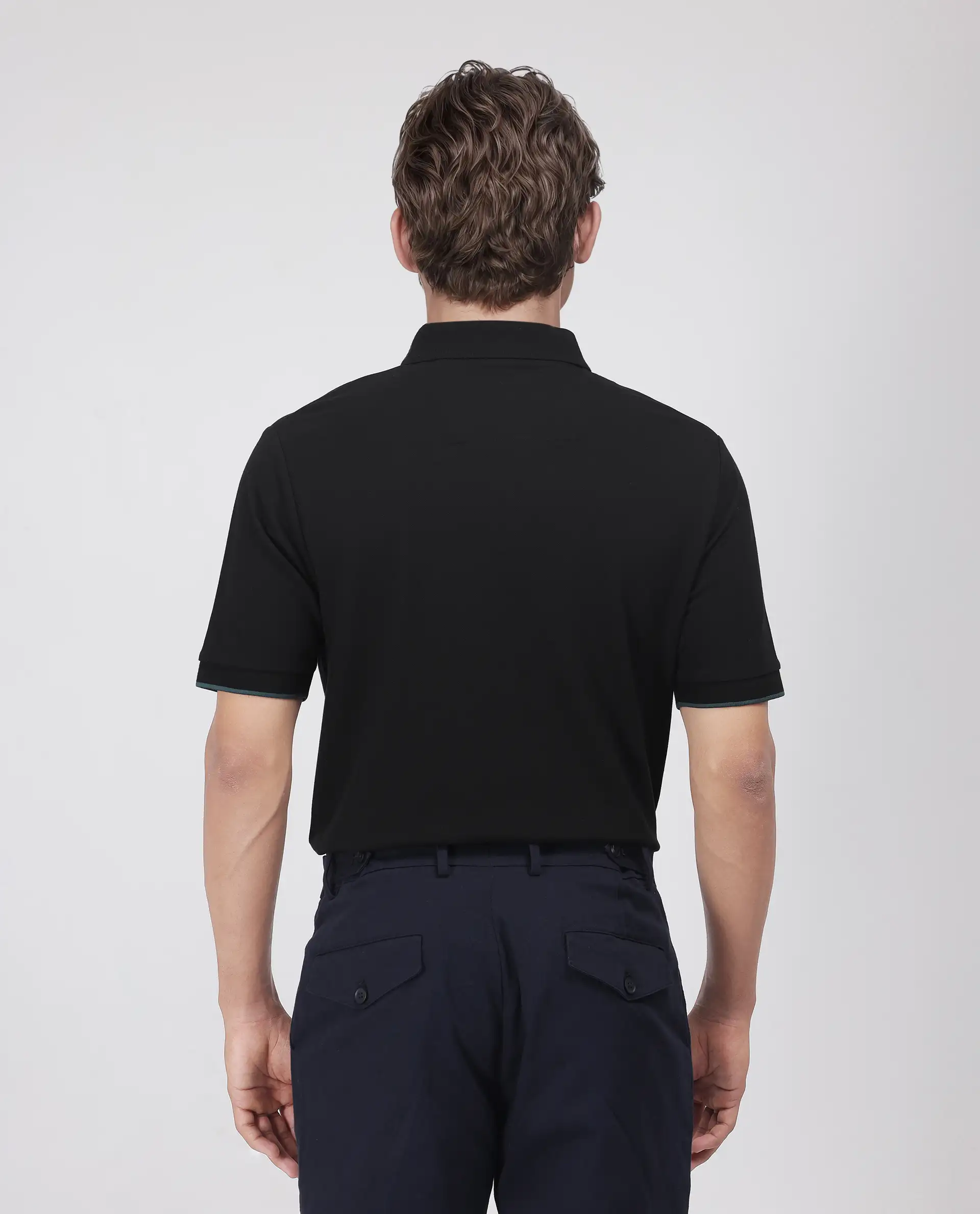 Rare Rabbit Men's Limo Black Cotton Embroidered Regular Fit Half Sleeve Polo - Image 4