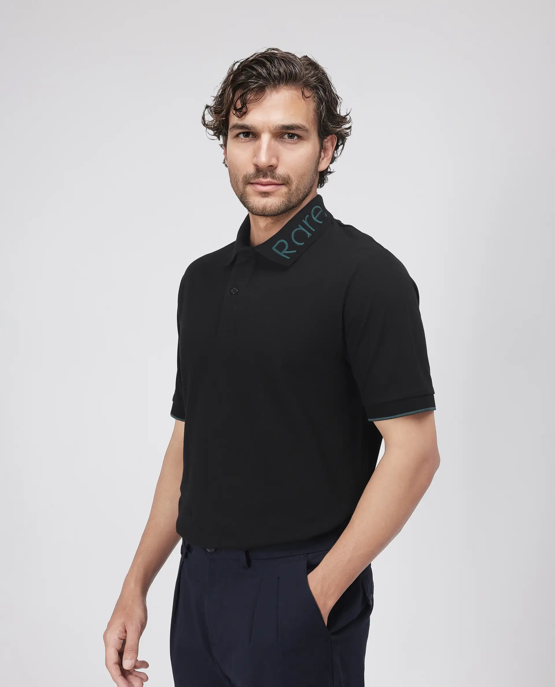 Rare Rabbit Men's Limo Black Cotton Embroidered Regular Fit Half Sleeve Polo - Image 5