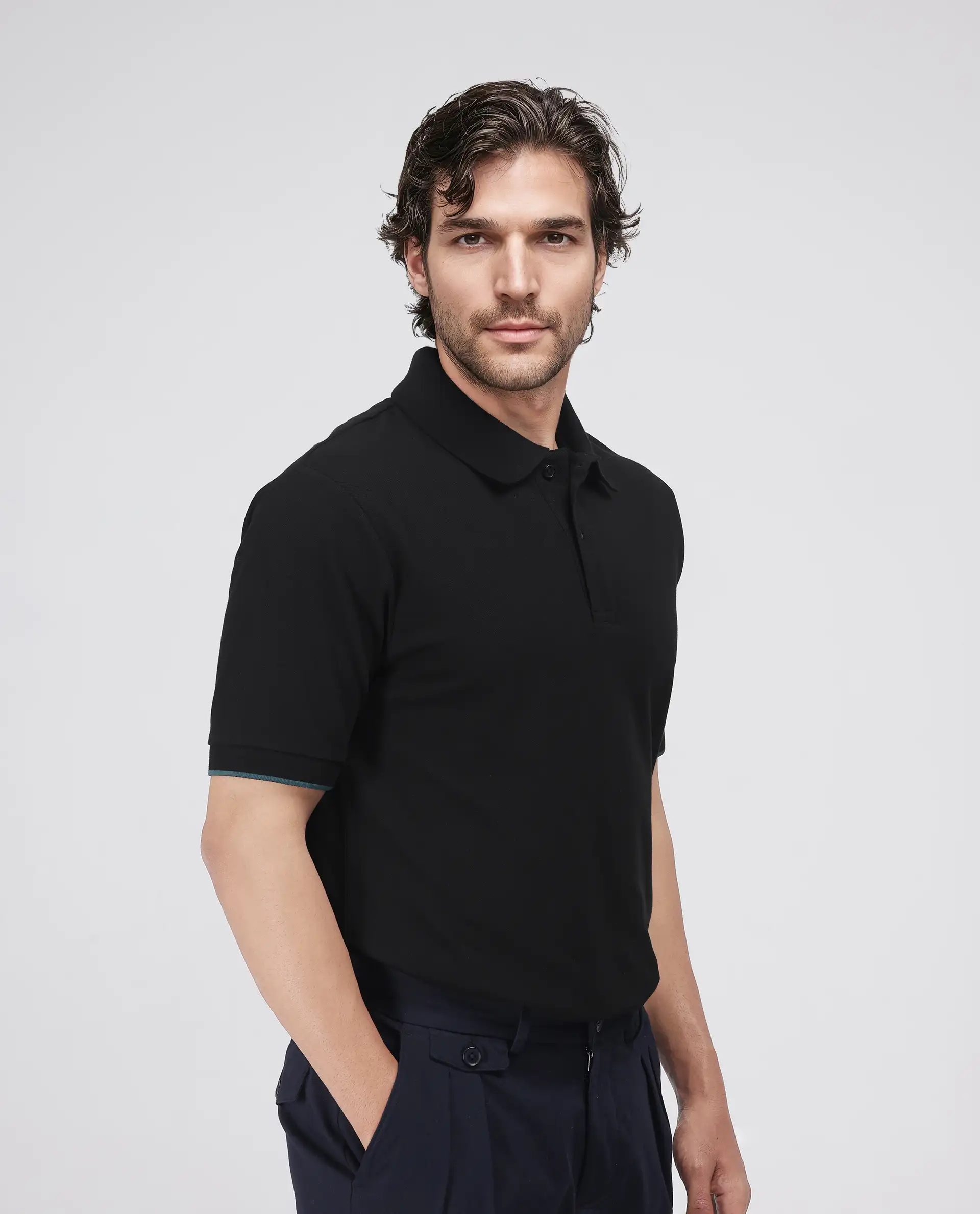 Rare Rabbit Men's Limo Black Cotton Embroidered Regular Fit Half Sleeve Polo - Image 6