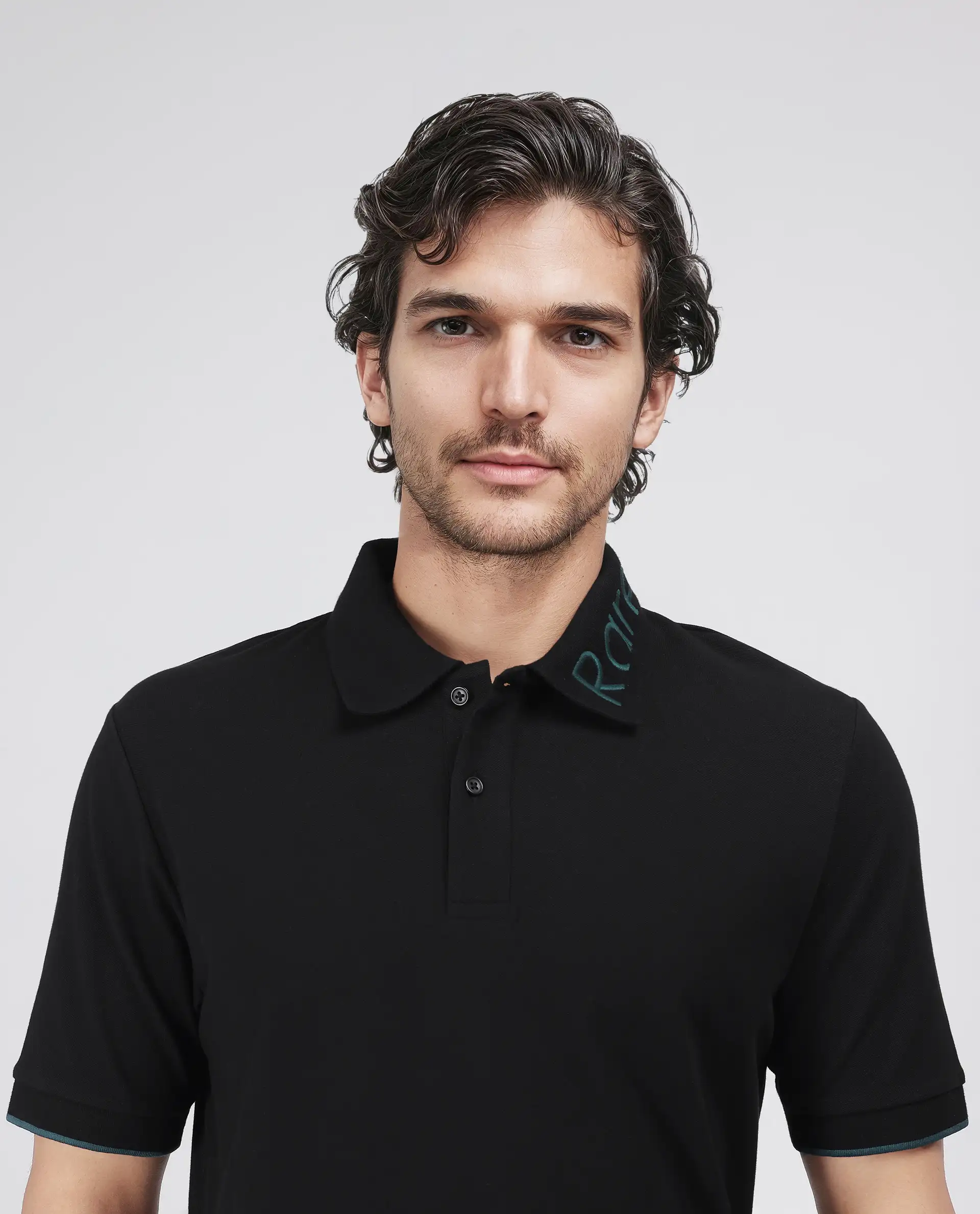 Rare Rabbit Men's Limo Black Cotton Embroidered Regular Fit Half Sleeve Polo - Image 7