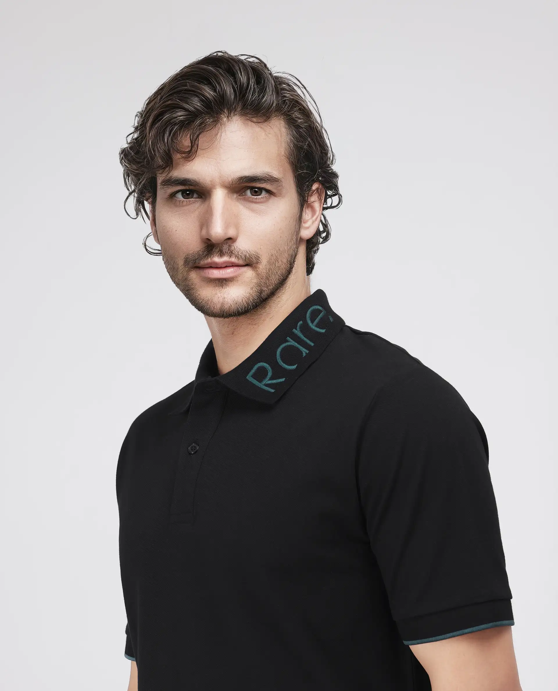 Rare Rabbit Men's Limo Black Cotton Embroidered Regular Fit Half Sleeve Polo - Image 8