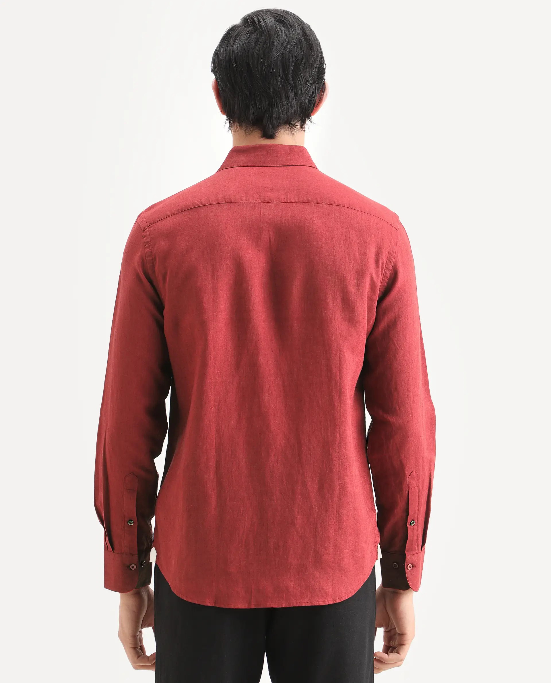 Rare Rabbit Men's Linex Ls Red Linen Blend Fabric Full Sleeve Spread Collar Regular Fit Plain Shirt - Image 7