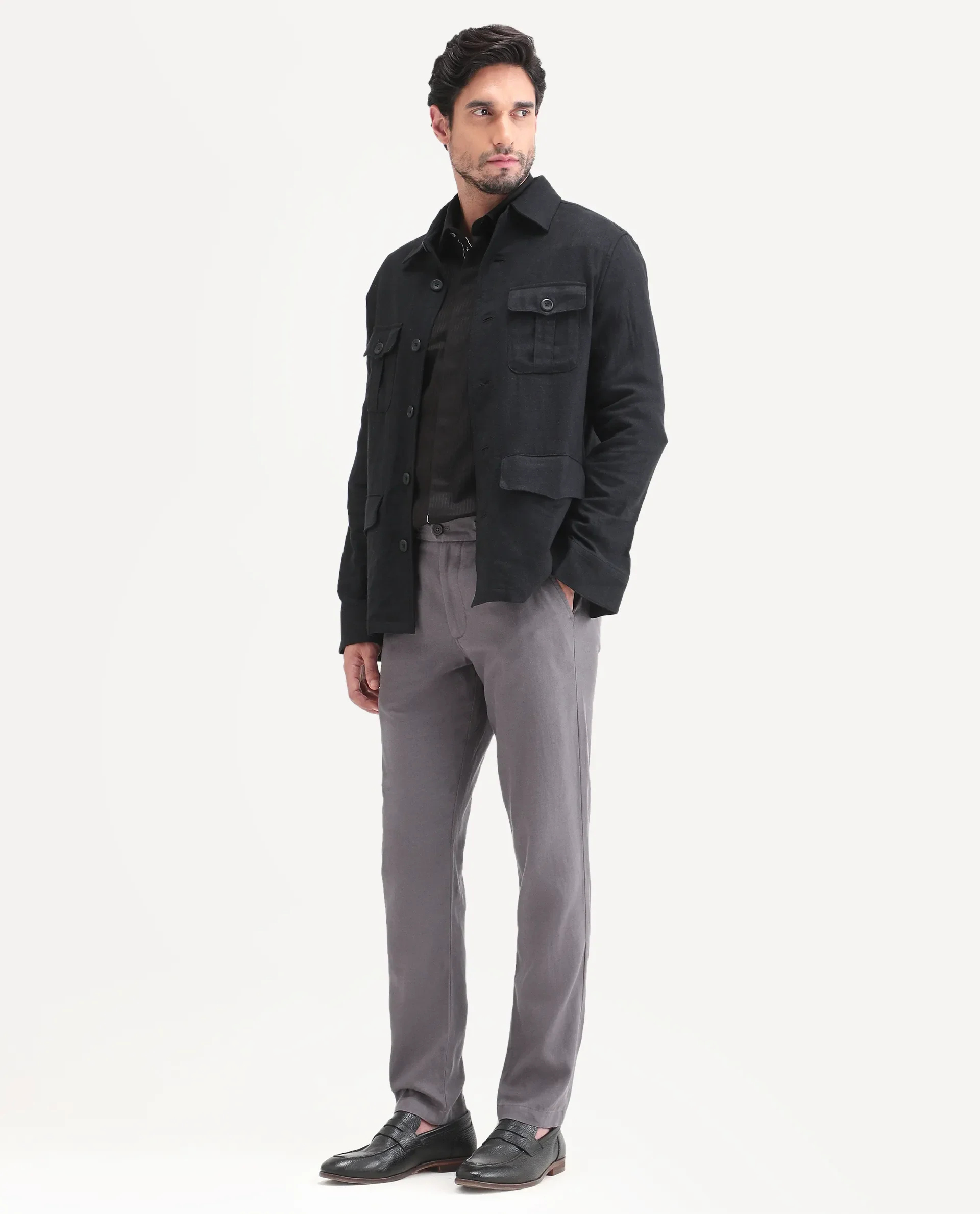 Rare Rabbit Men's Linol-T Grey Linen Blend Fabric Regular Fit Drawstring Plain Trouser
