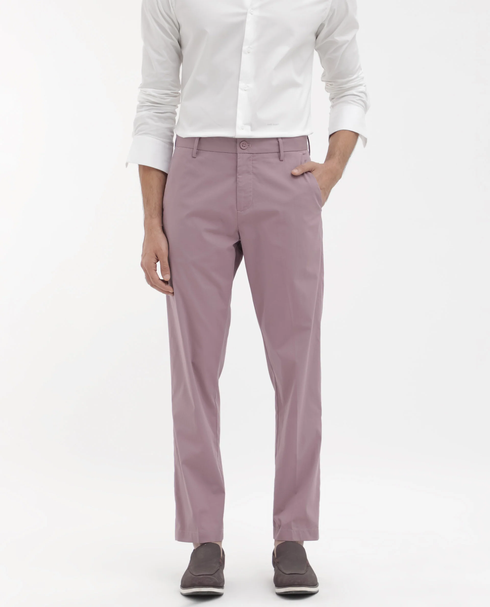 Rare Rabbit Men's Linotel Pastel Pink Cotton Blend Plain Regular Fit Trouser