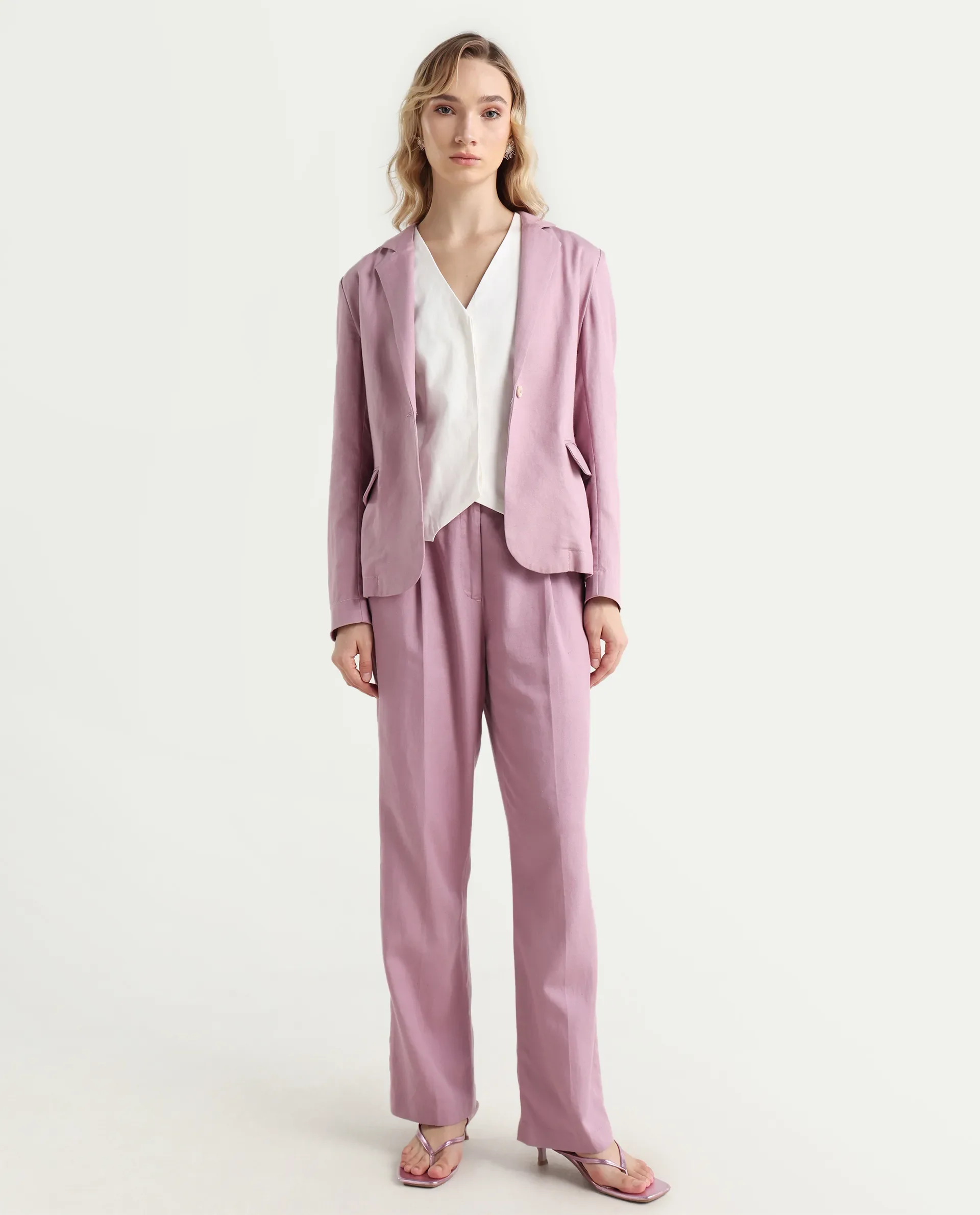 Rareism Women's Linzy-B Dusky Pink 100% Linen Straight Plain Trouser - Image 2