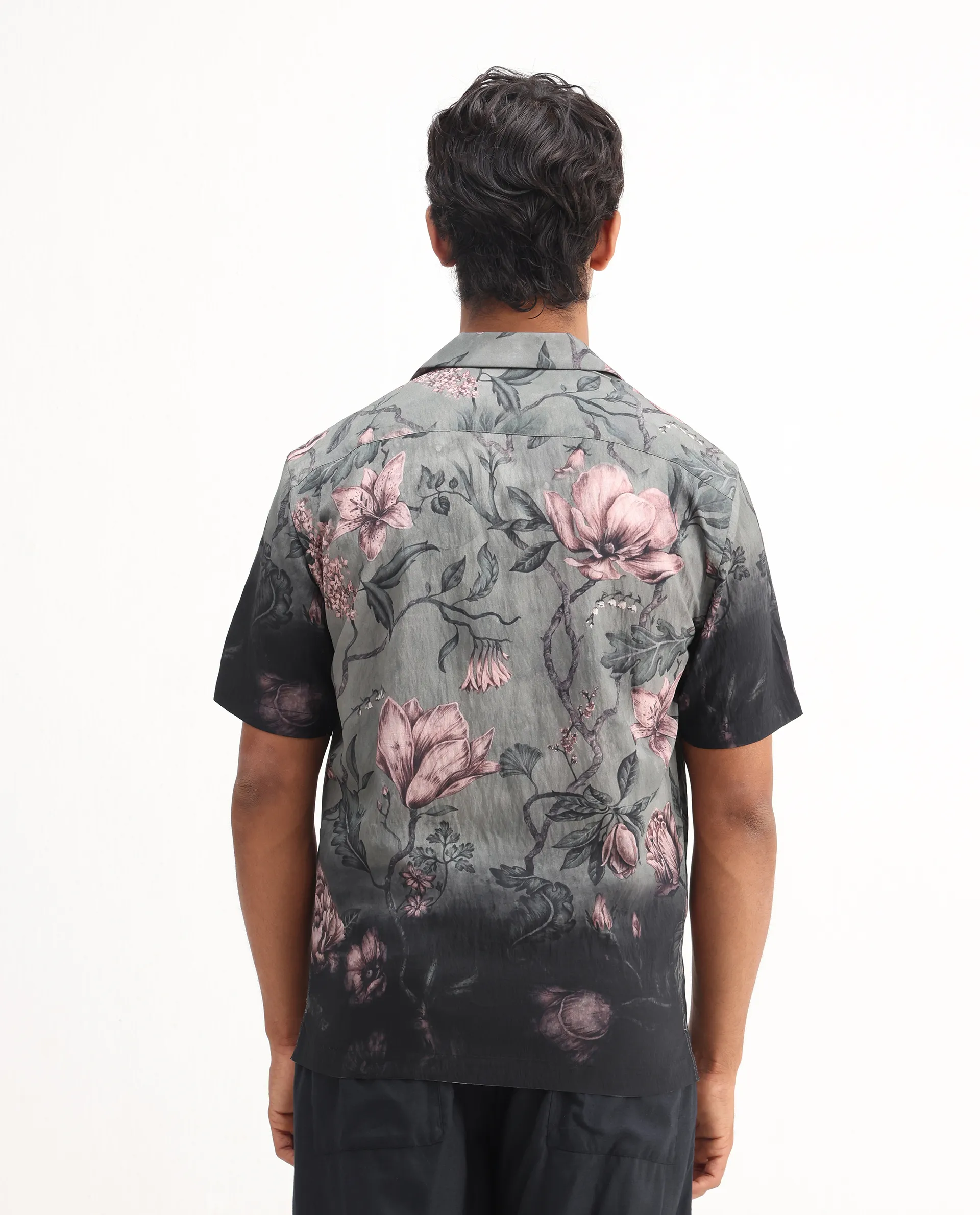 Rare Rabbit Men's Litor Dusky Green Viscose Blend Floral Print Relaxed Fit Half Sleeve Cuban Collar Shirt - Image 7