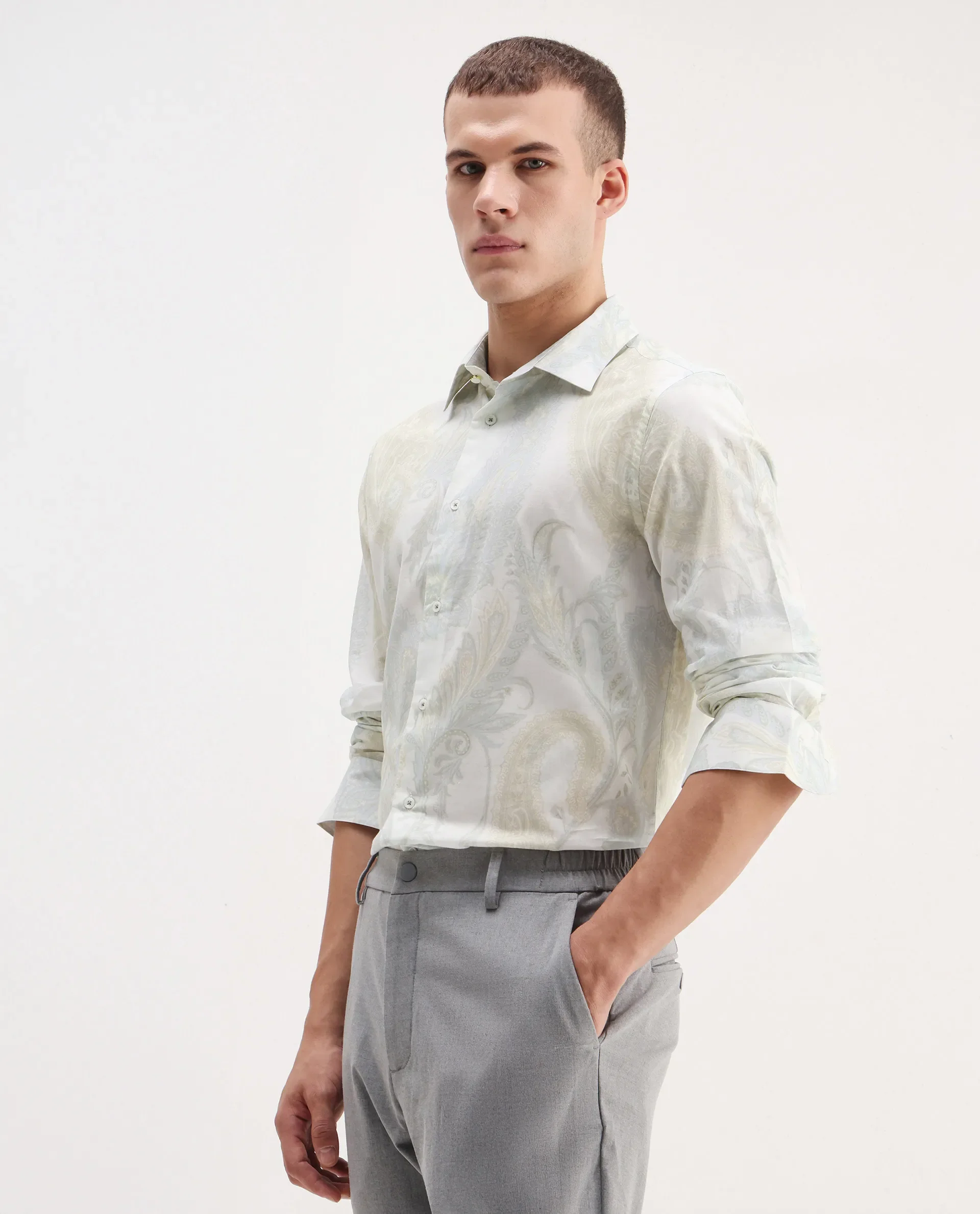 Rare Rabbit Men's Livra Off White Cotton Blend Paisley Print Regular Fit Full Sleeve Collared Shirt - Image 5