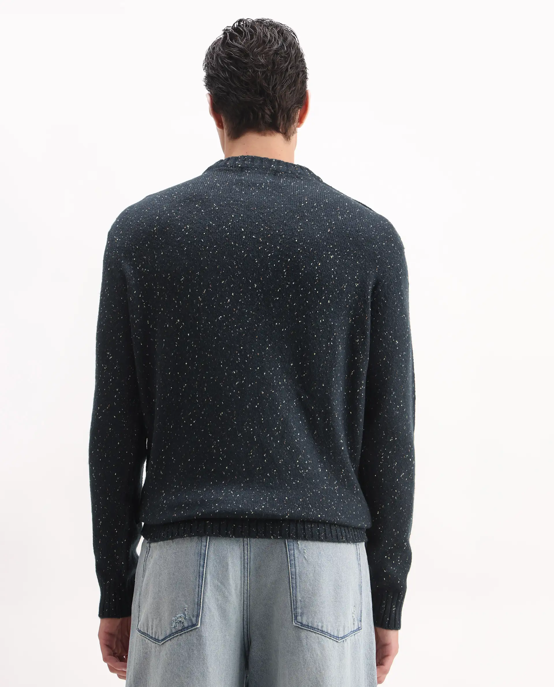 Rare Rabbit Men's Lomo Dark Navy Acrylic Printed Regular Fit Full Sleeve Crew Neck Sweater - Image 7