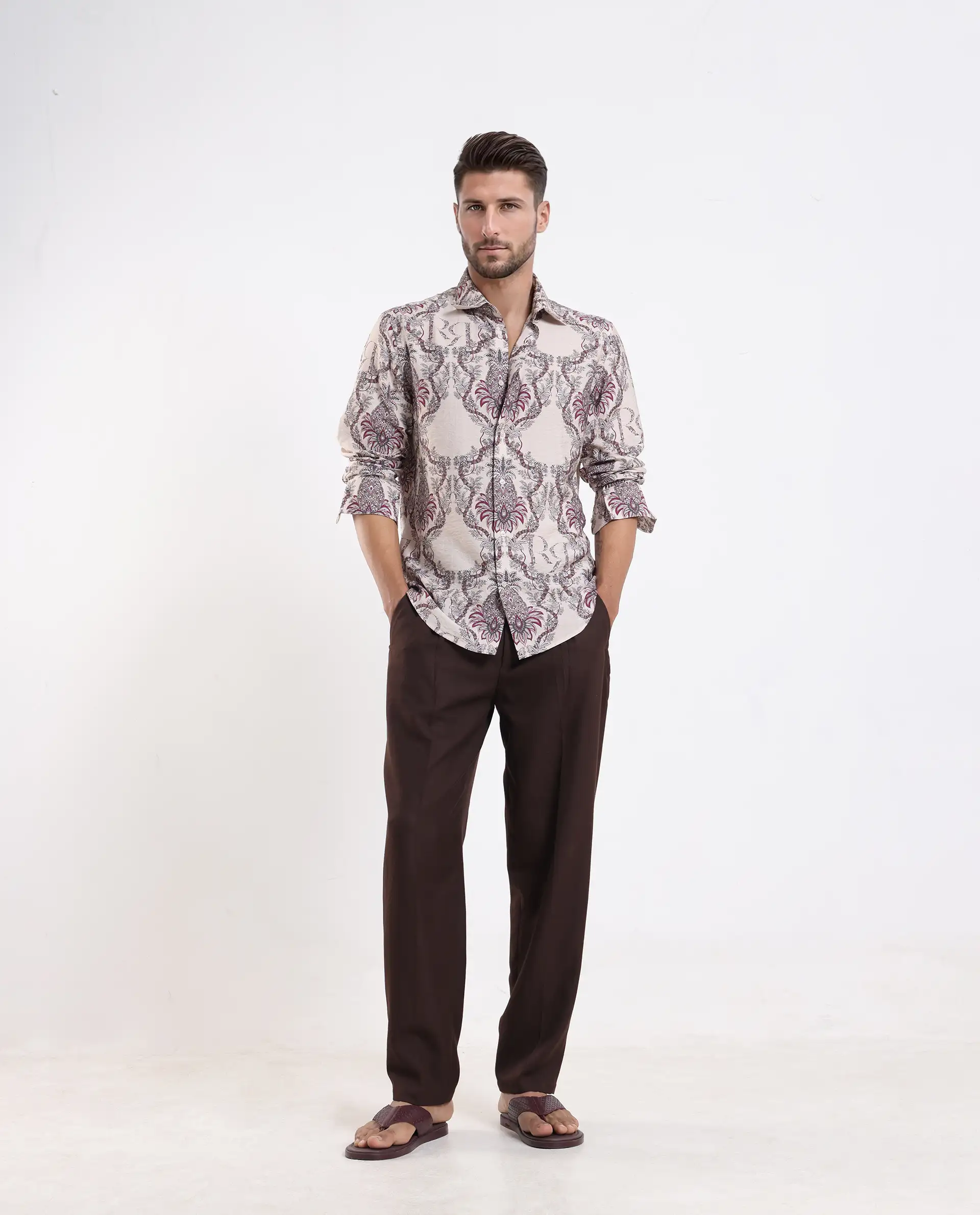 Rare Rabbit Men's Lorat Dusky Peach Viscose Digital Print Regular Fit Full Sleeve Collared Shirt - Image 2
