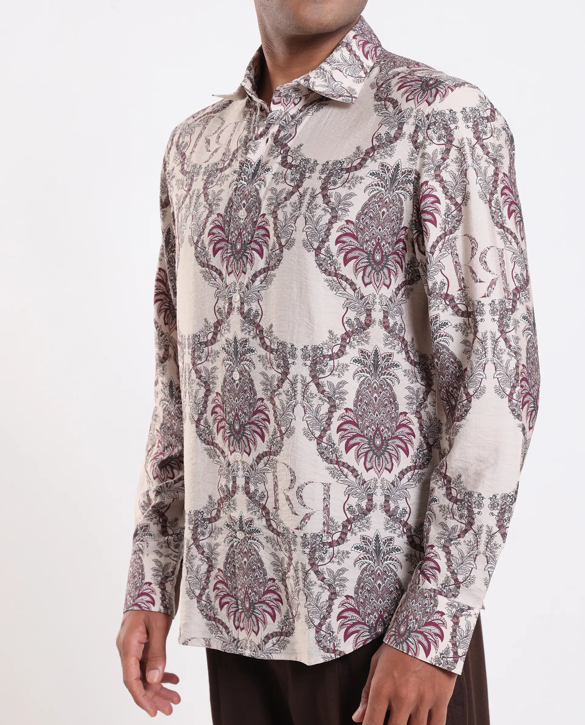 Rare Rabbit Men's Lorat Dusky Peach Viscose Digital Print Regular Fit Full Sleeve Collared Shirt - Image 3