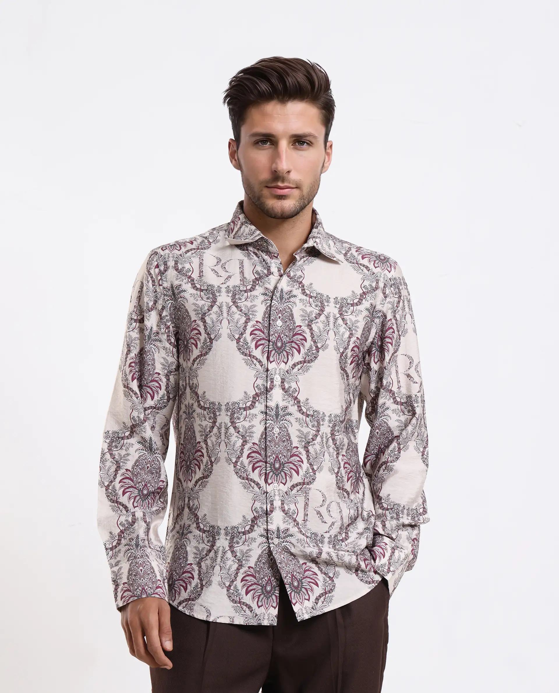 Rare Rabbit Men's Lorat Dusky Peach Viscose Digital Print Regular Fit Full Sleeve Collared Shirt - Image 4