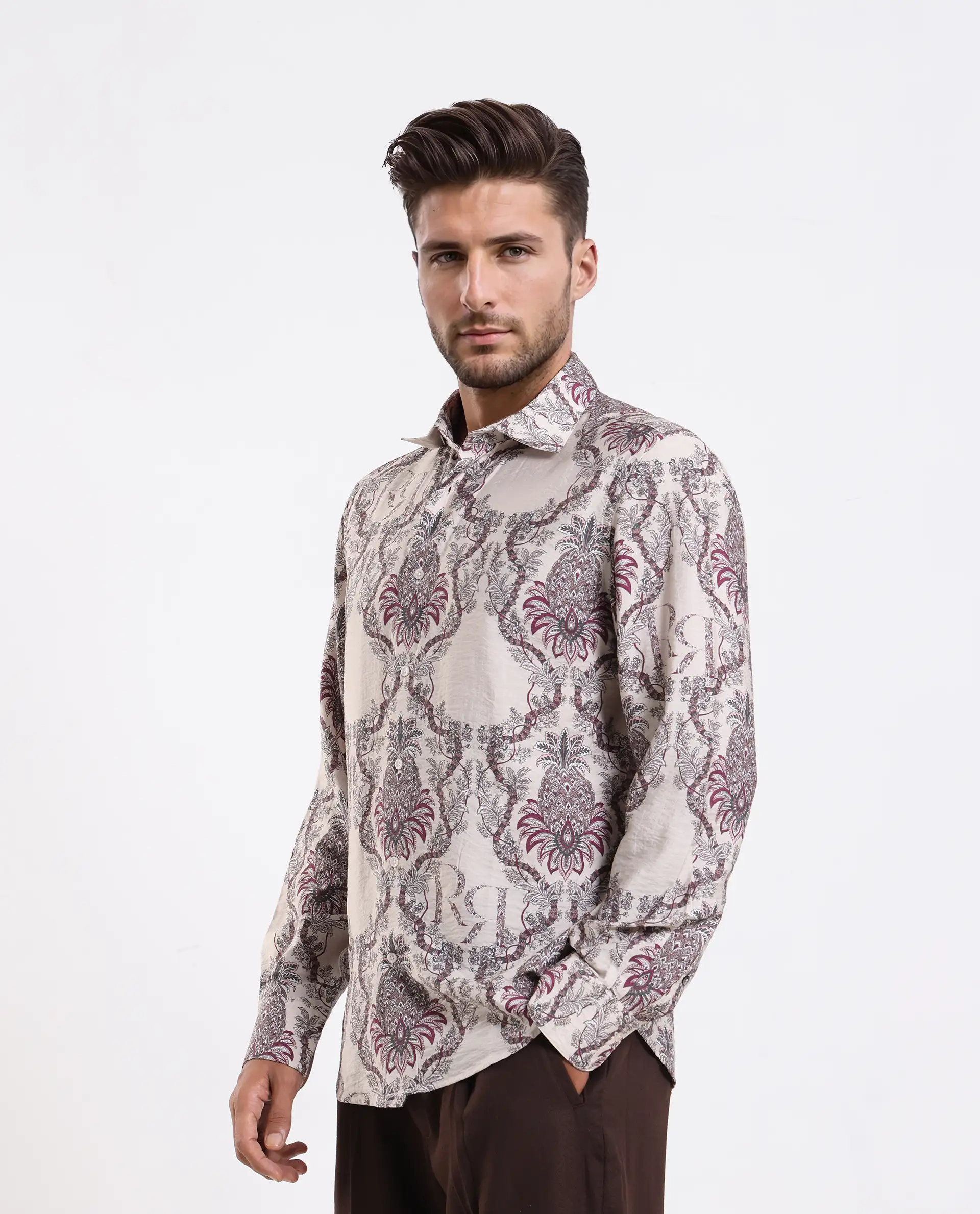 Rare Rabbit Men's Lorat Dusky Peach Viscose Digital Print Regular Fit Full Sleeve Collared Shirt - Image 5