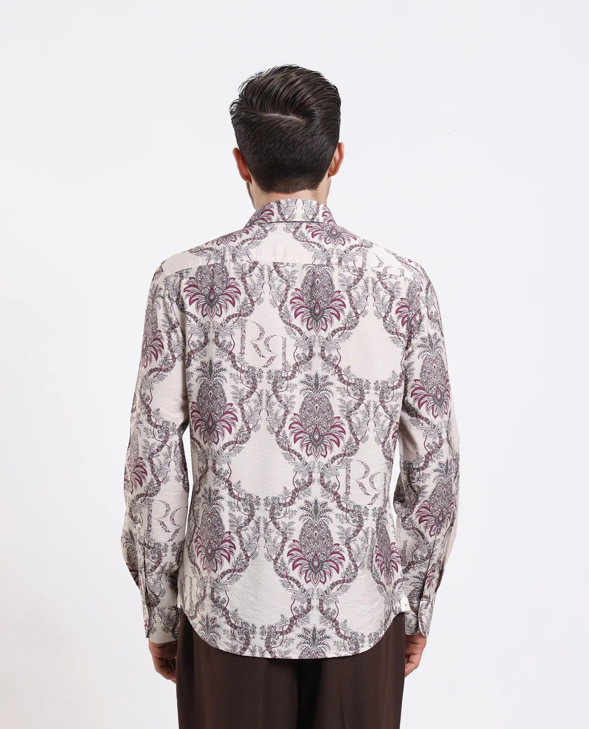Rare Rabbit Men's Lorat Dusky Peach Viscose Digital Print Regular Fit Full Sleeve Collared Shirt - Image 8