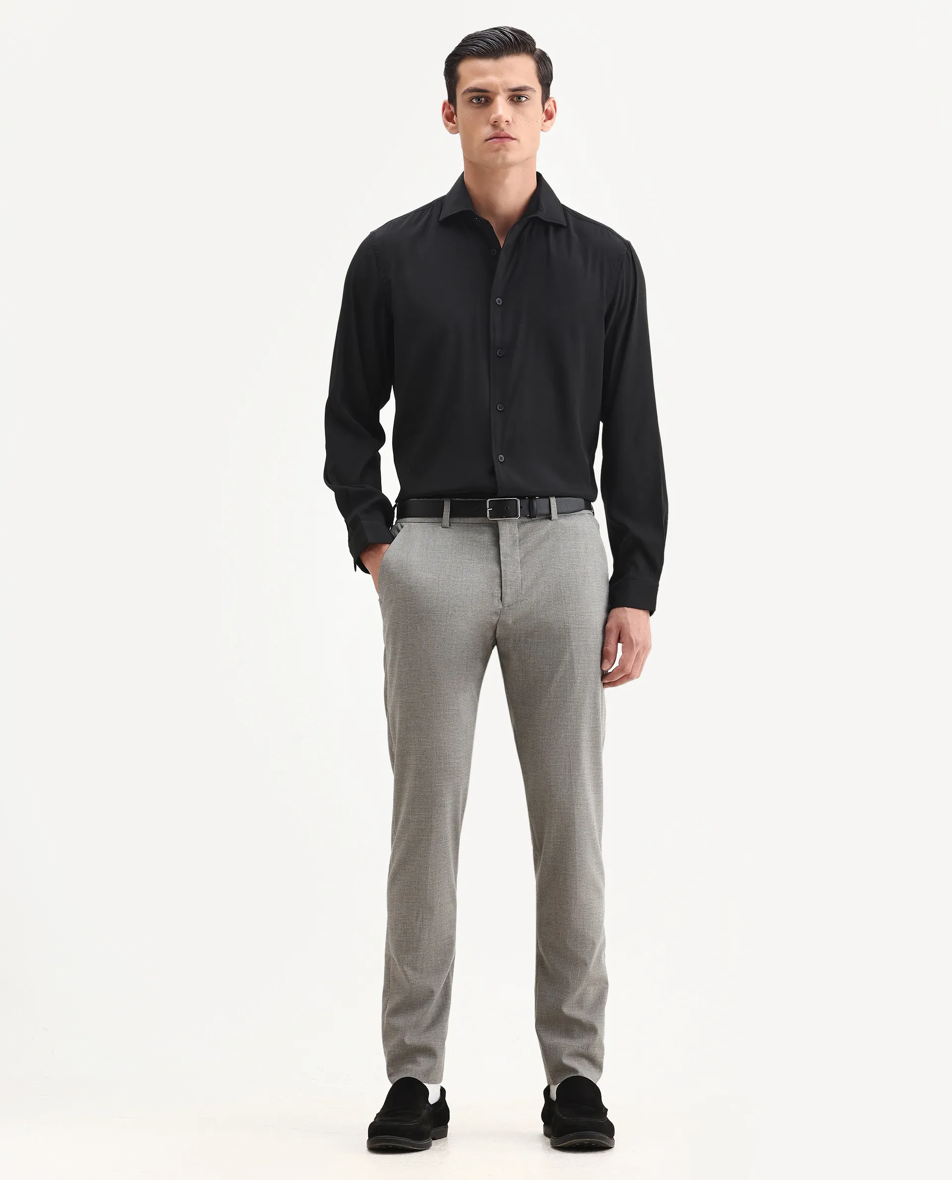 Rare Rabbit Men's Lupo Black Polyester Plain Regular Fit Full Sleeve Collared Shirt - Image 2