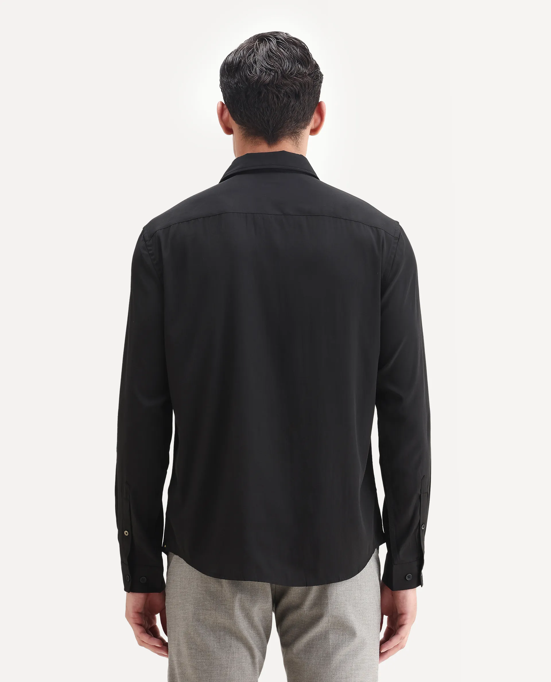 Rare Rabbit Men's Lupo Black Polyester Plain Regular Fit Full Sleeve Collared Shirt - Image 7