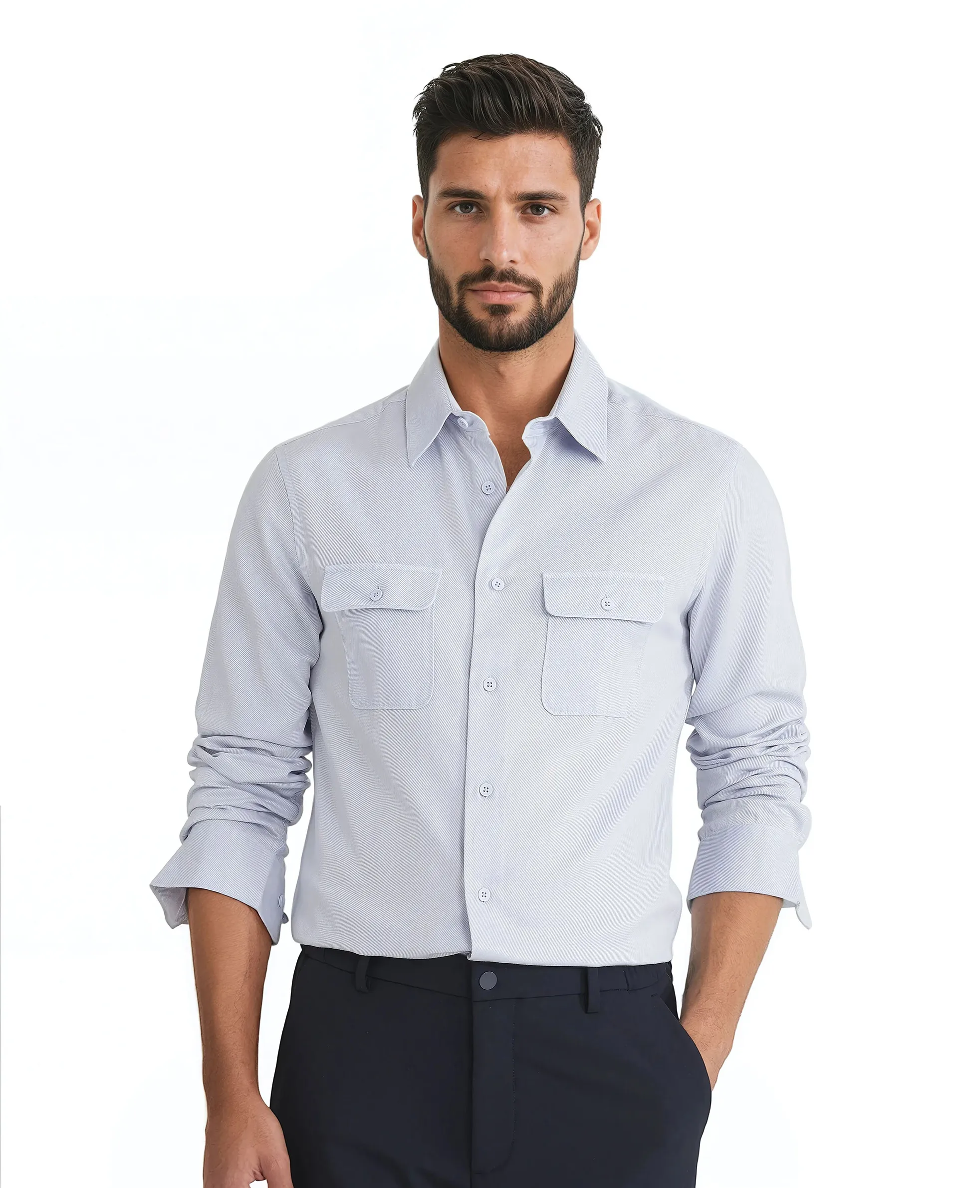 Rare Rabbit Men's Lyton 25 - Pastel Blue Cotton Blend Plain Regular Fit Full Sleeve Collared Shirt