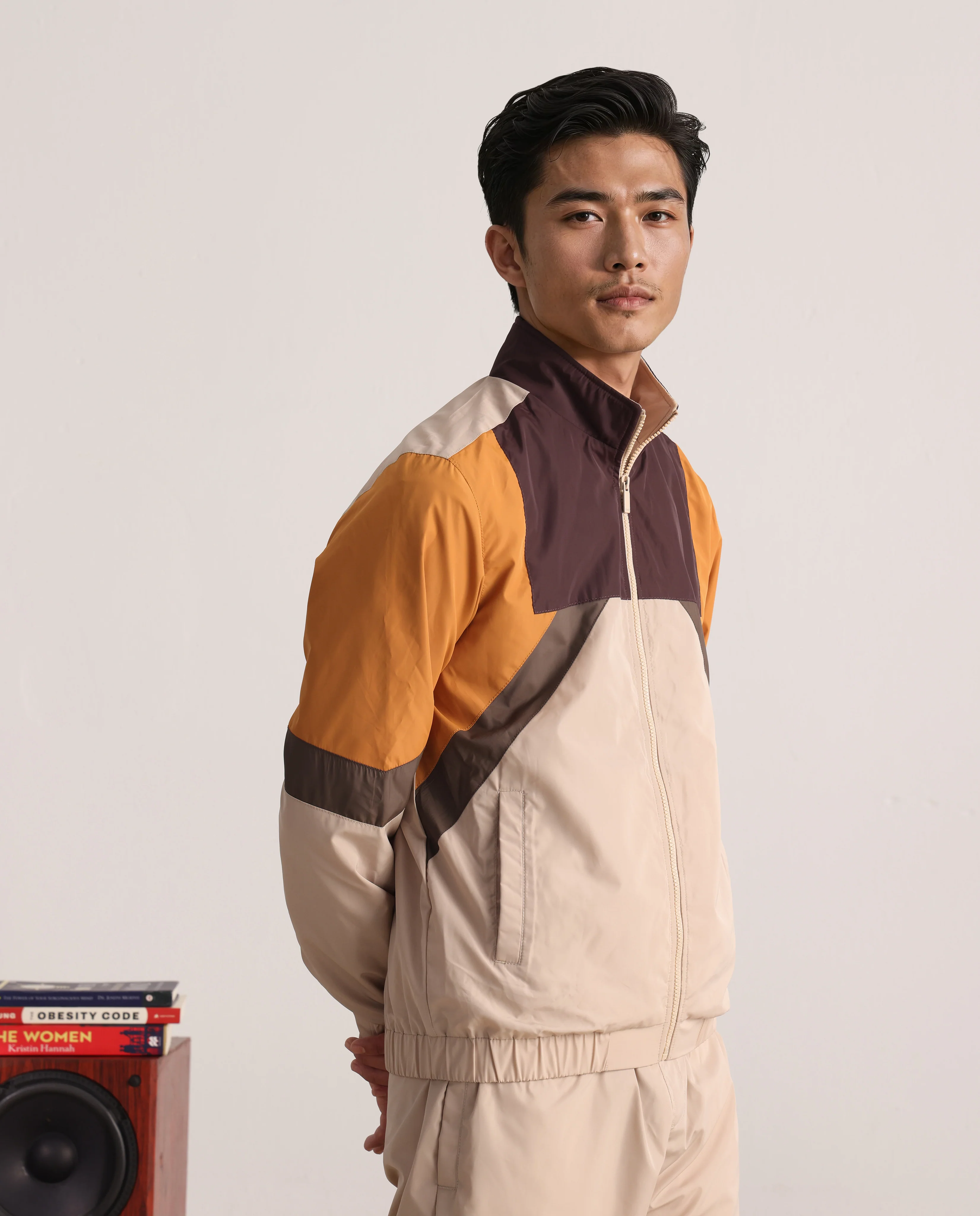 Rare Rabbit Men's Malo Beige Polyester Cut And Sew Regular Fit Full Sleeve High Neck Jacket - Image 4