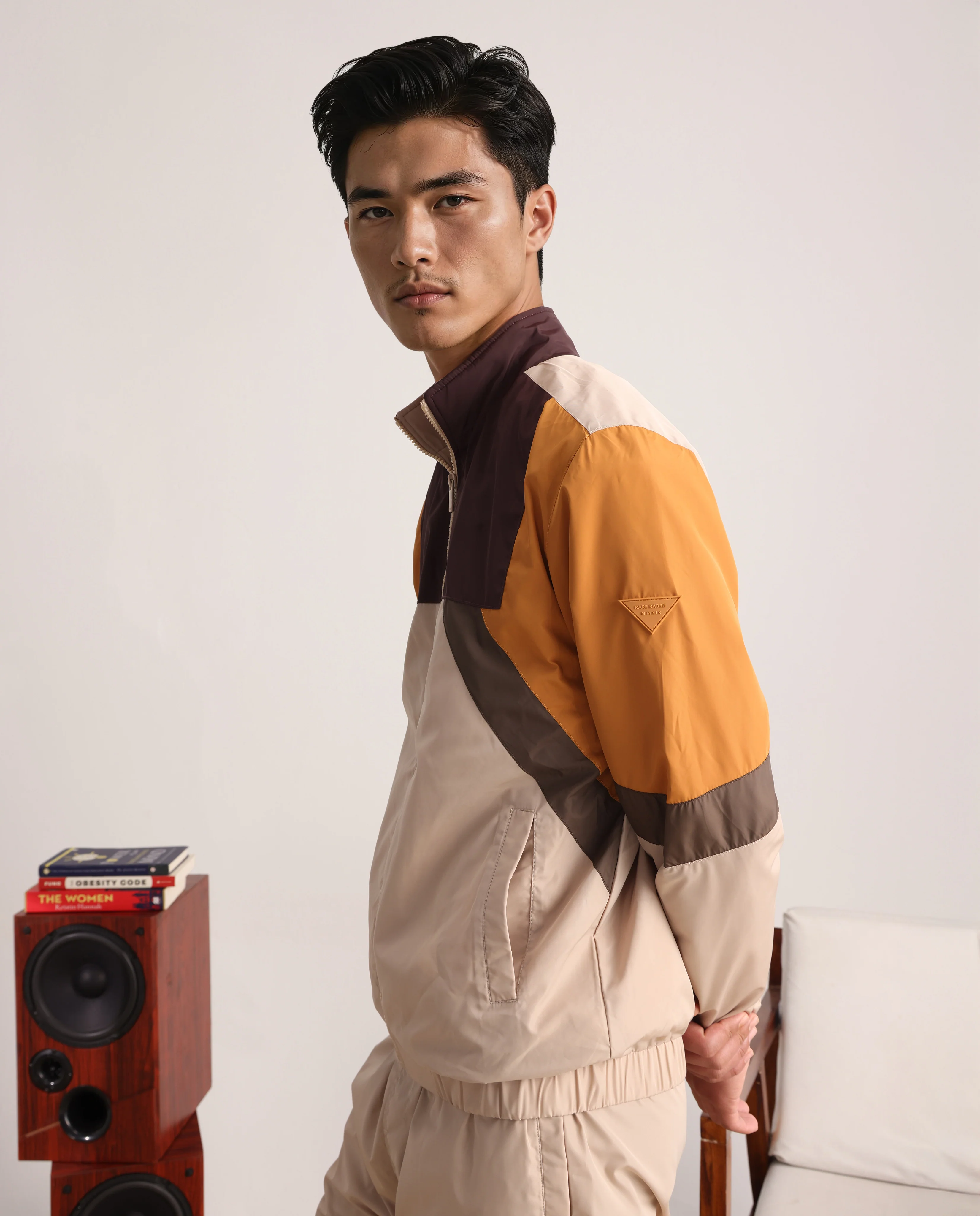 Rare Rabbit Men's Malo Beige Polyester Cut And Sew Regular Fit Full Sleeve High Neck Jacket - Image 9