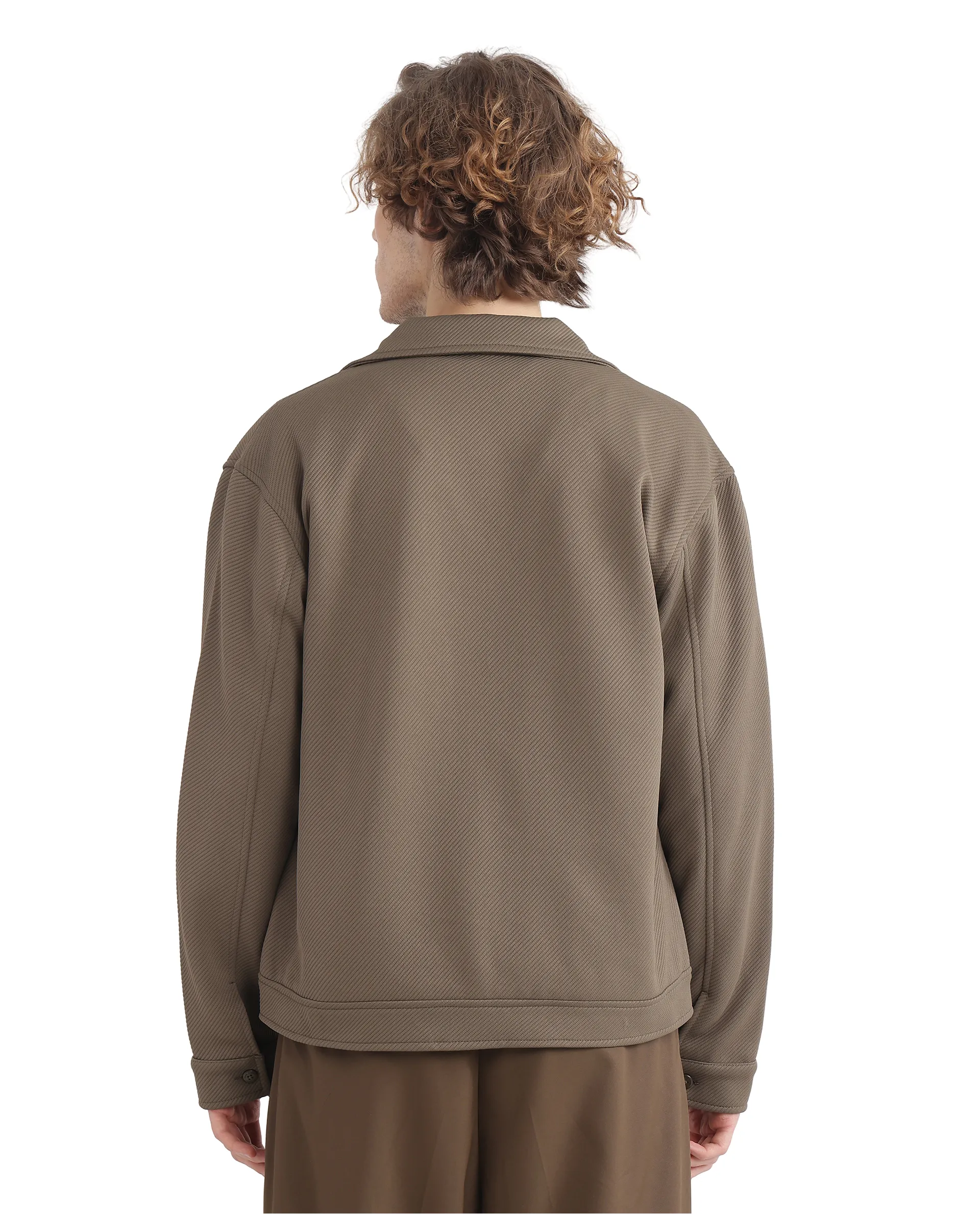 Rare Rabbit Men's Mapis Olive Polyester Plain Regular Fit Full Sleeve Curved Collar Jacket - Image 4