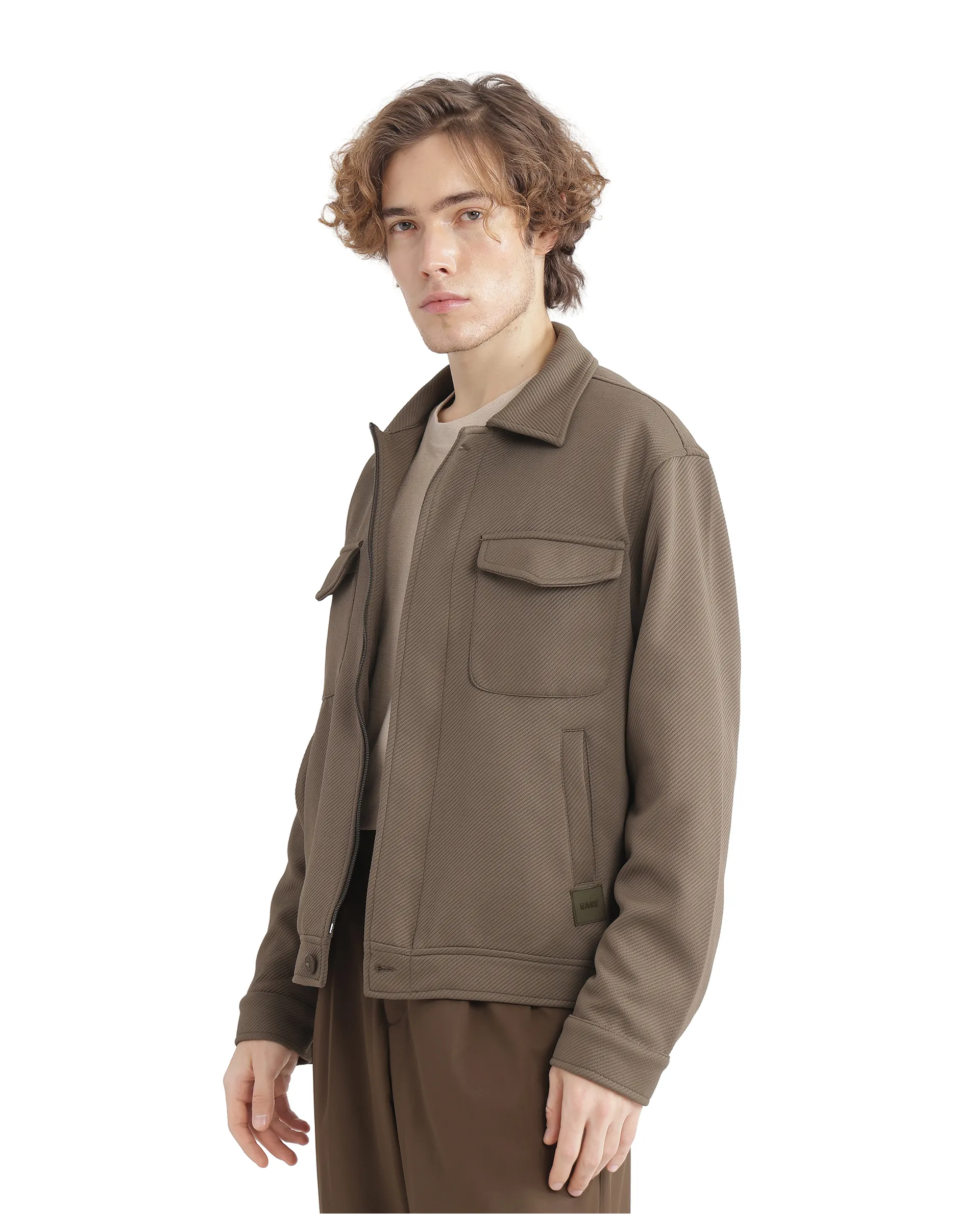 Rare Rabbit Men's Mapis Olive Polyester Plain Regular Fit Full Sleeve Curved Collar Jacket - Image 7