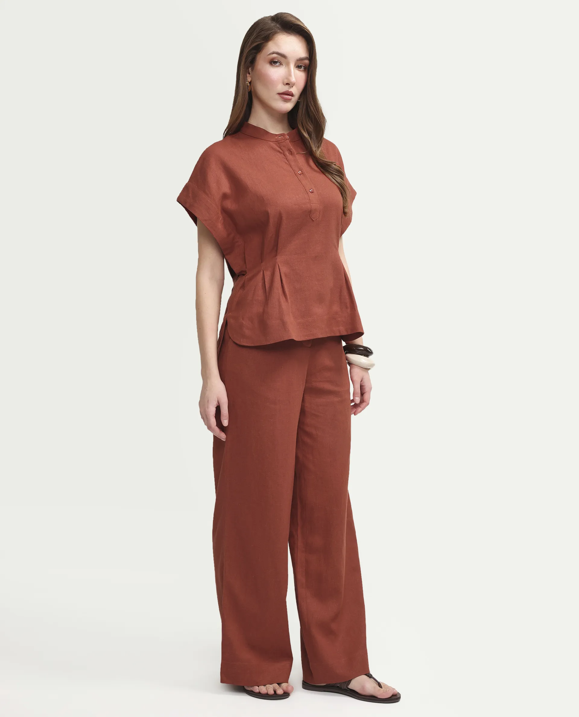 Rareism Women's Mappy-B Rust Linen Blend Wide Plain Trouser - Image 6