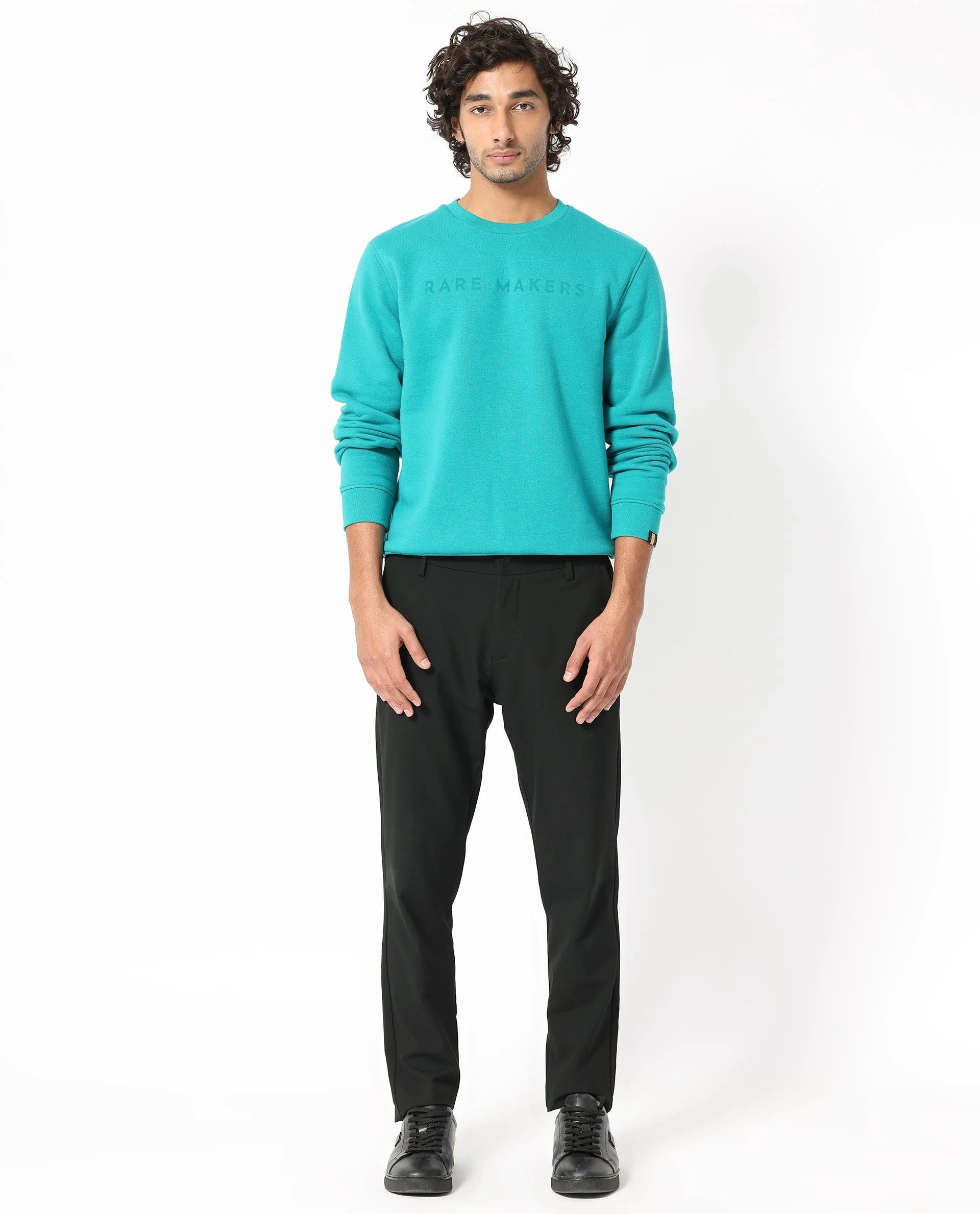 Rare Rabbit Men's Marko Petrol Cotton Graphic Print Regular Fit Full Sleeve Crew Neck Sweatshirt - Image 8