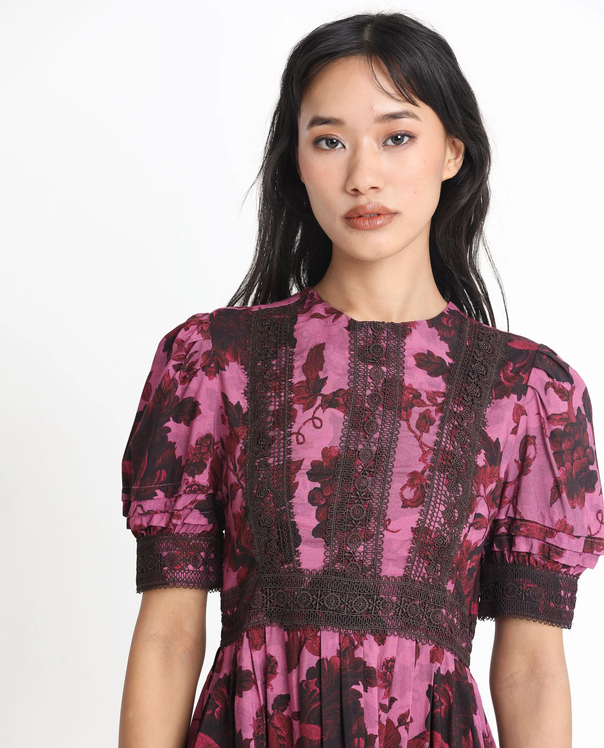 Rareism Women's Marte Maroon Viscose Crew Neck Floral Print Mini Regular Fit Dress - Image 7